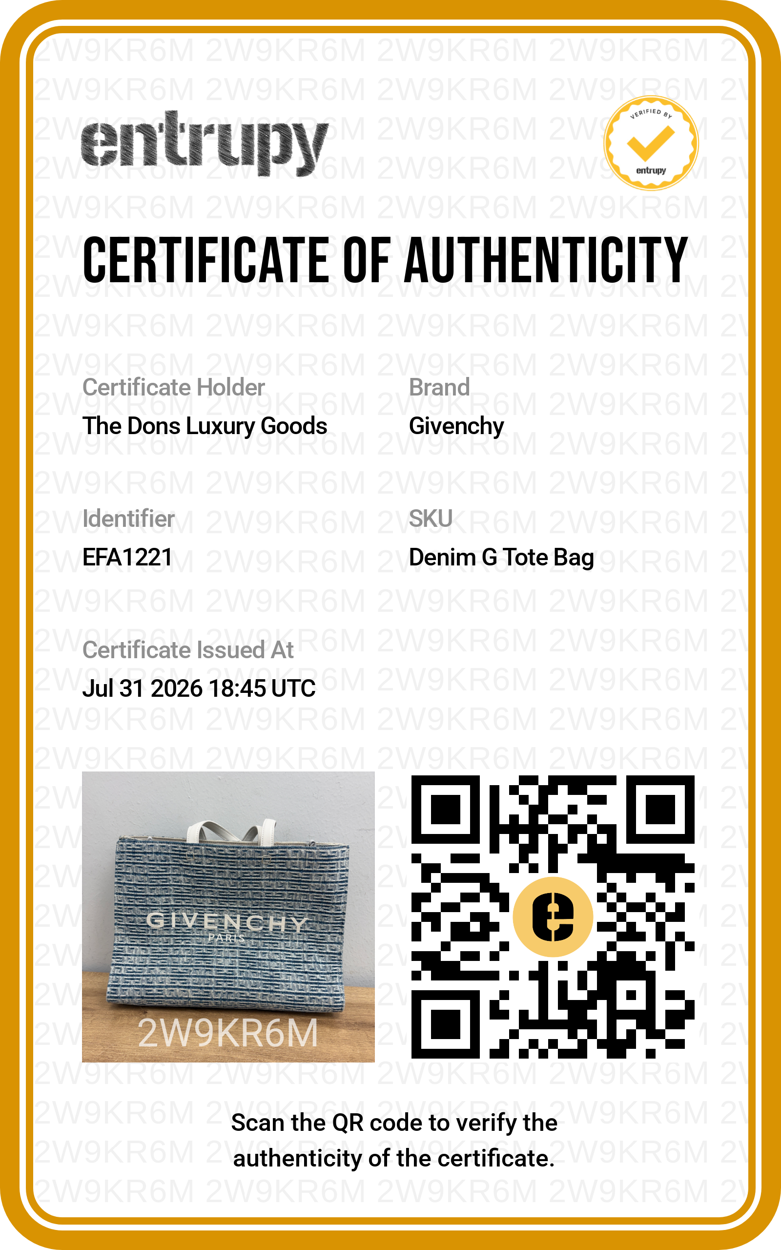 Entrupy certificate