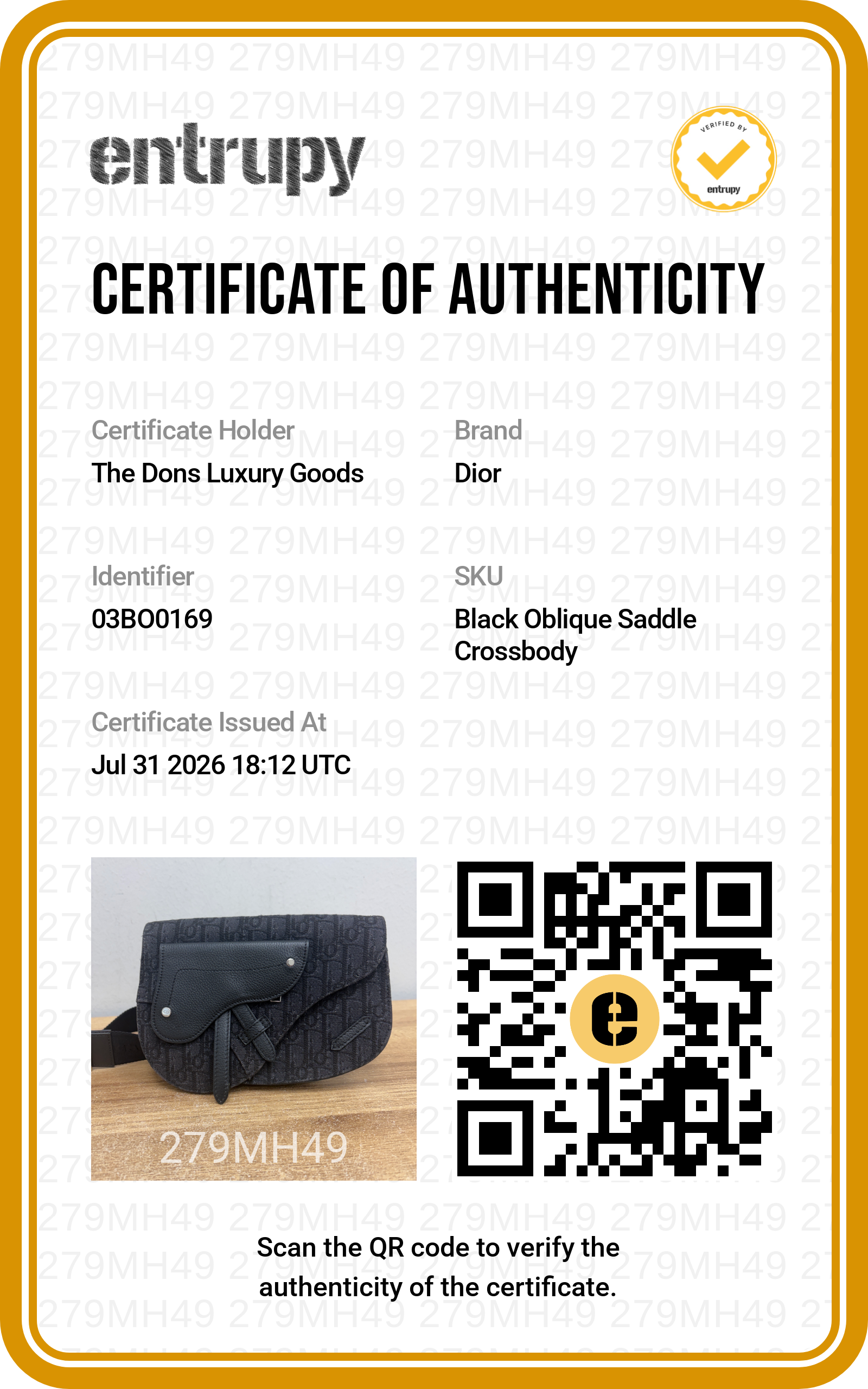 Entrupy certificate