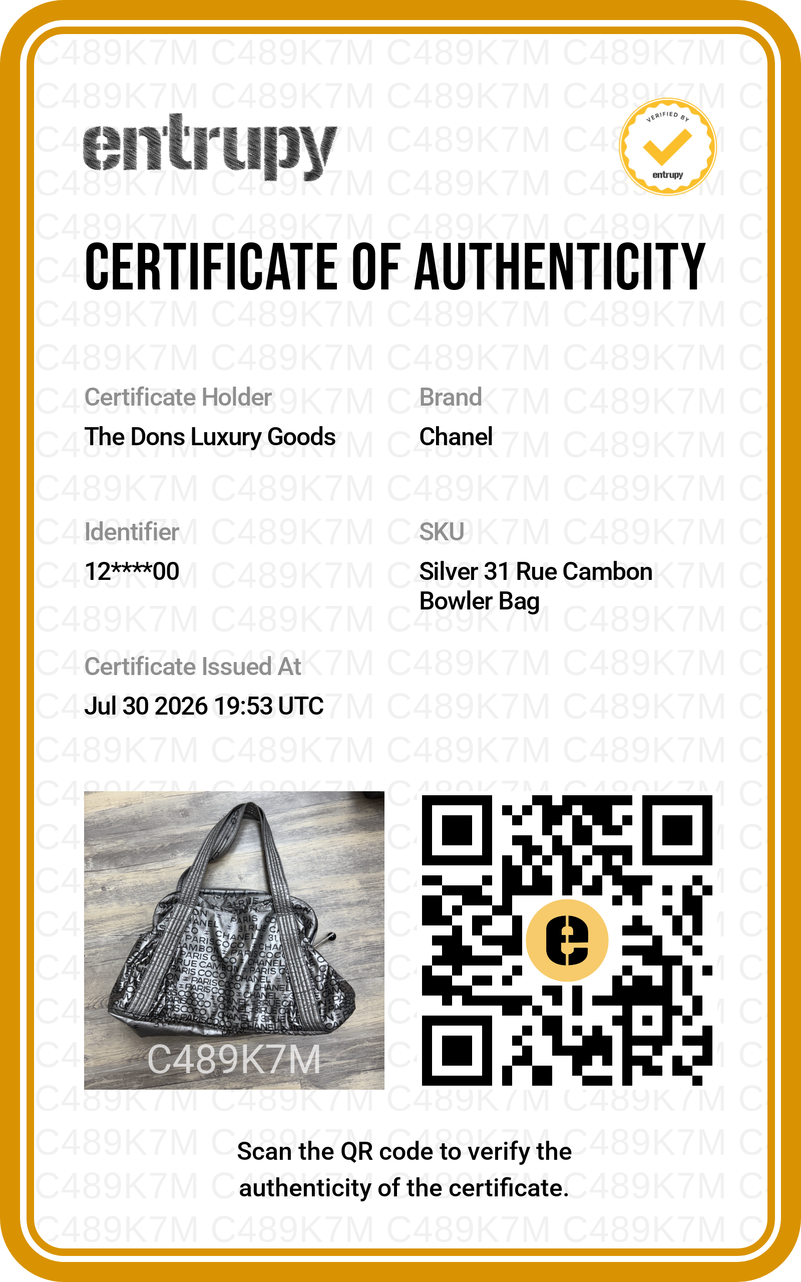 Entrupy certificate