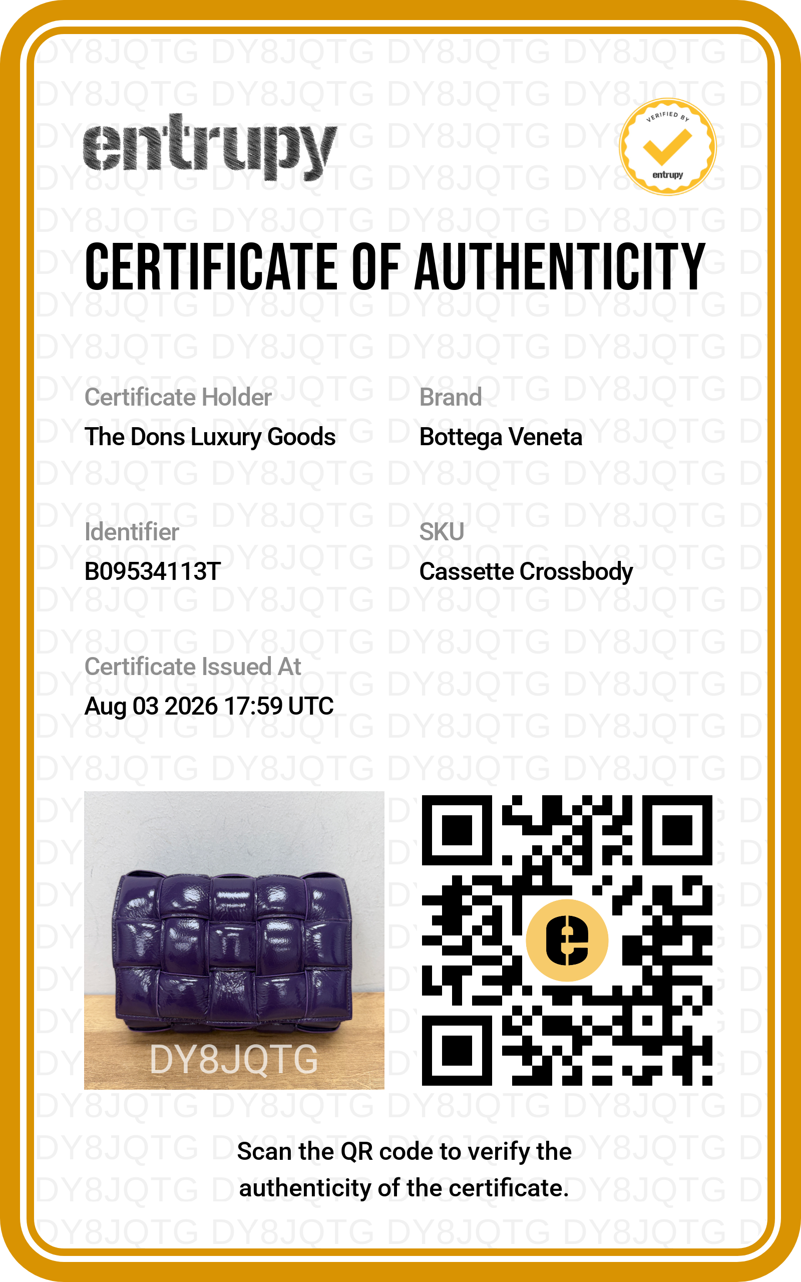 Entrupy certificate