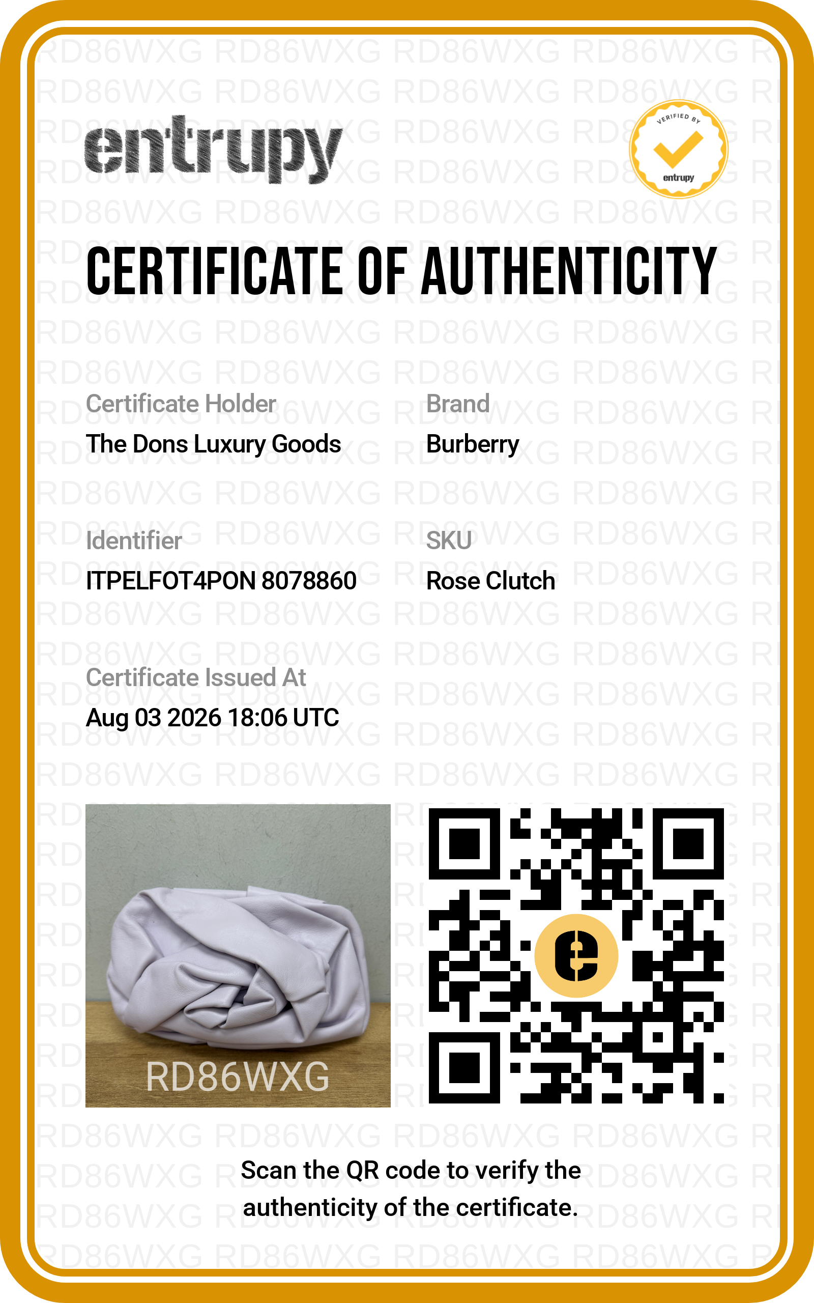 Entrupy certificate