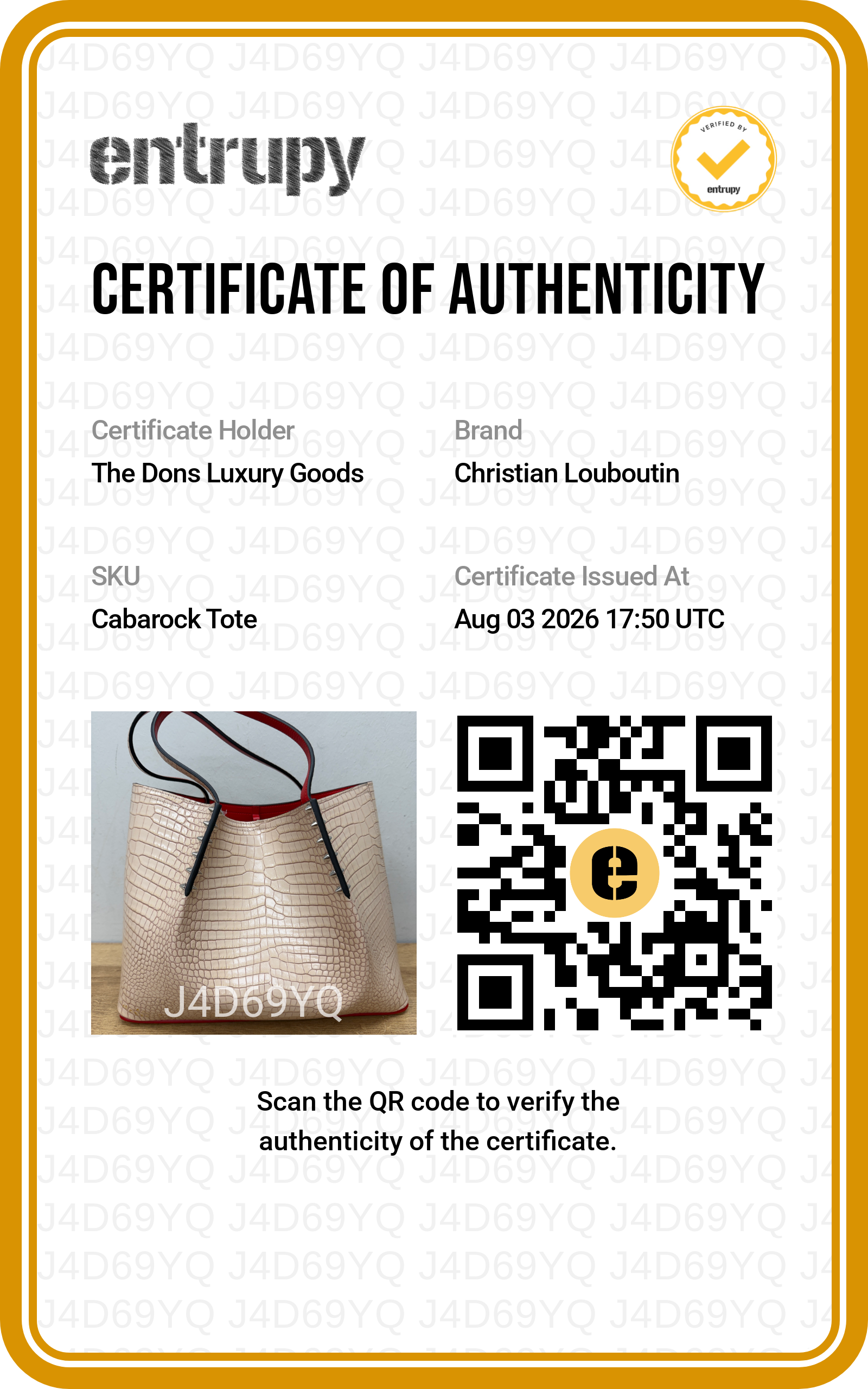 Entrupy certificate