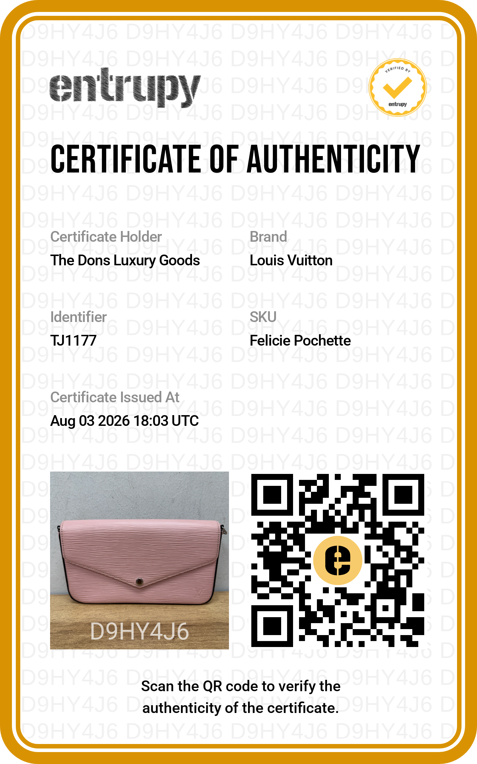 Entrupy certificate