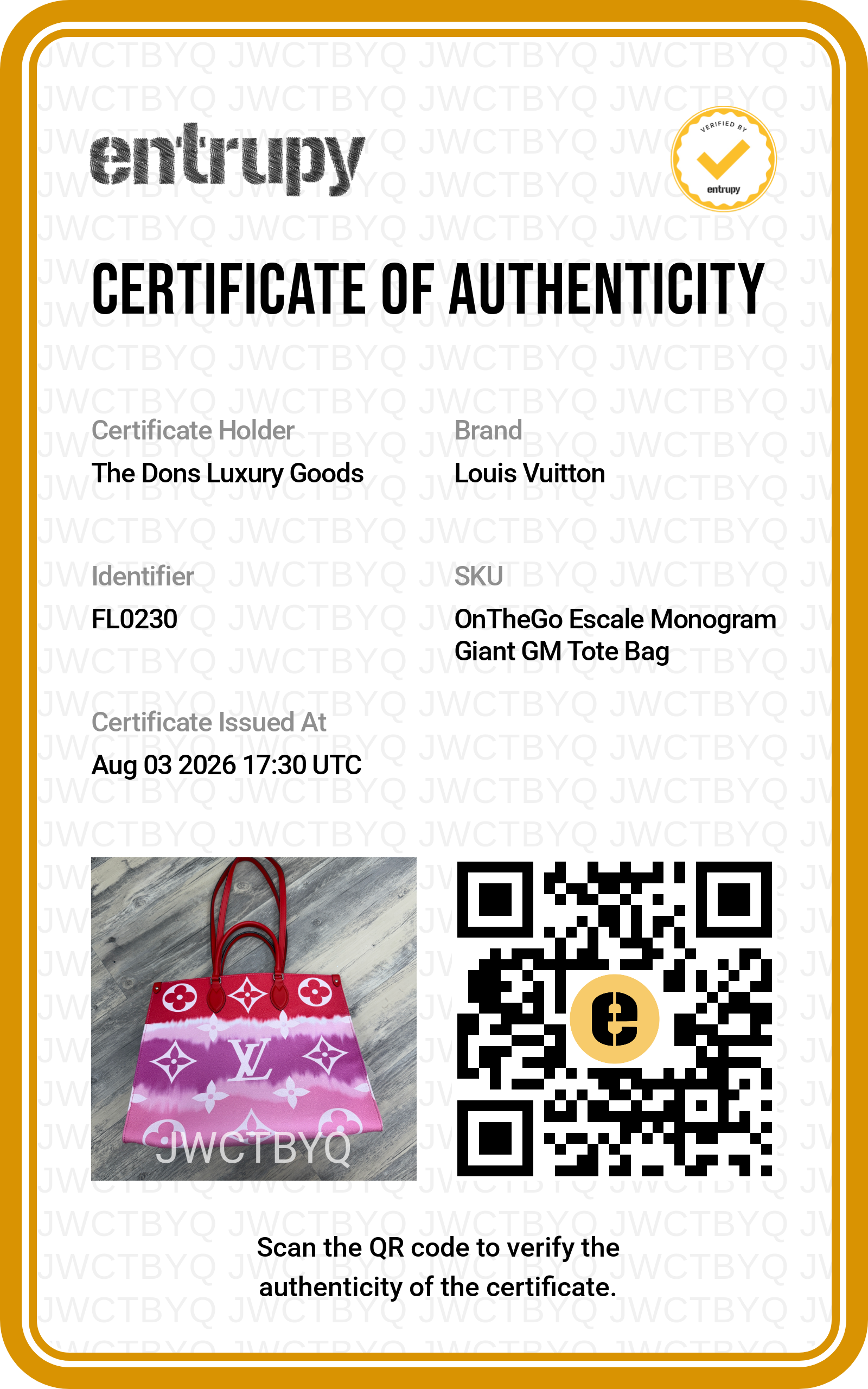 Entrupy certificate