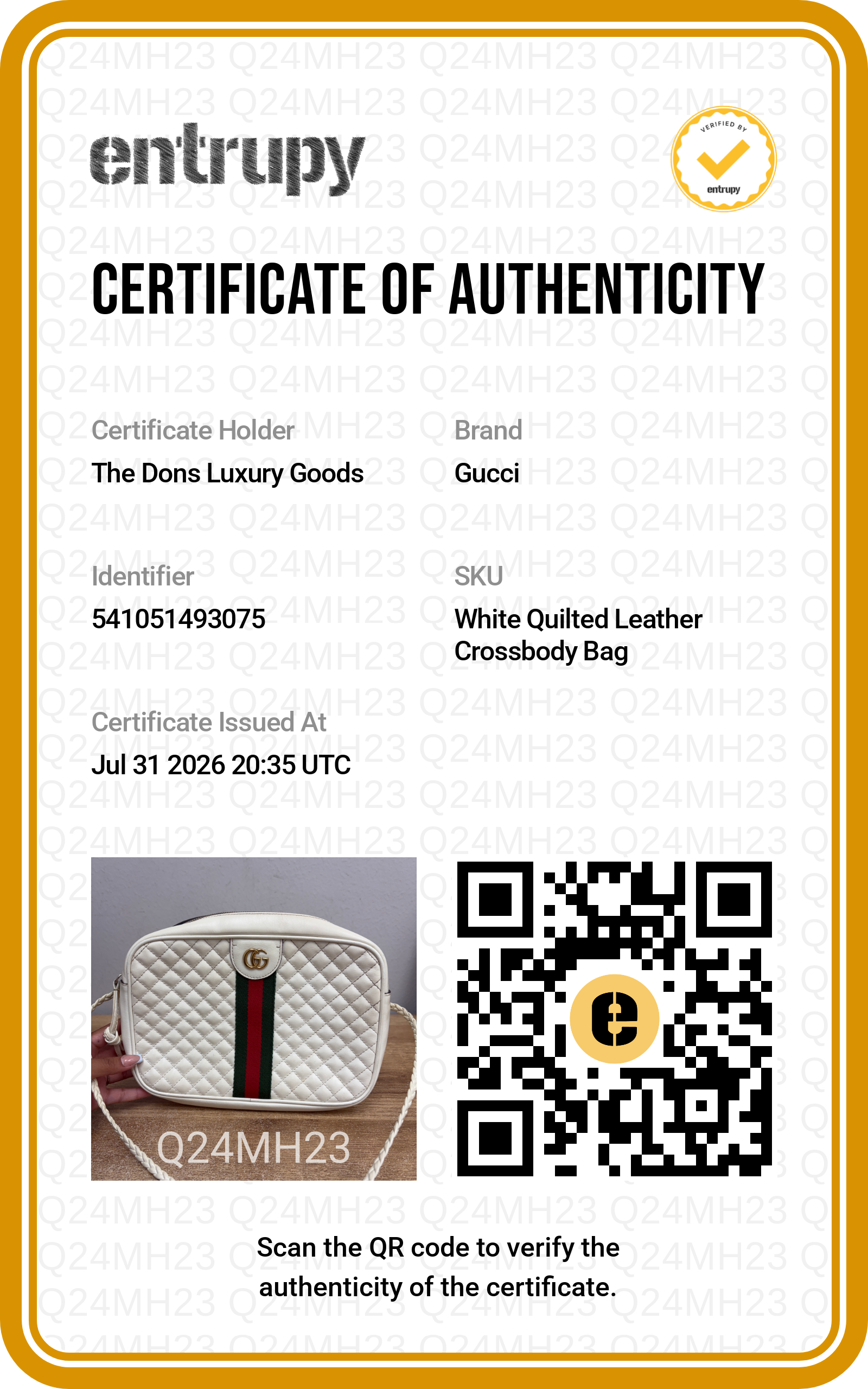 Entrupy certificate