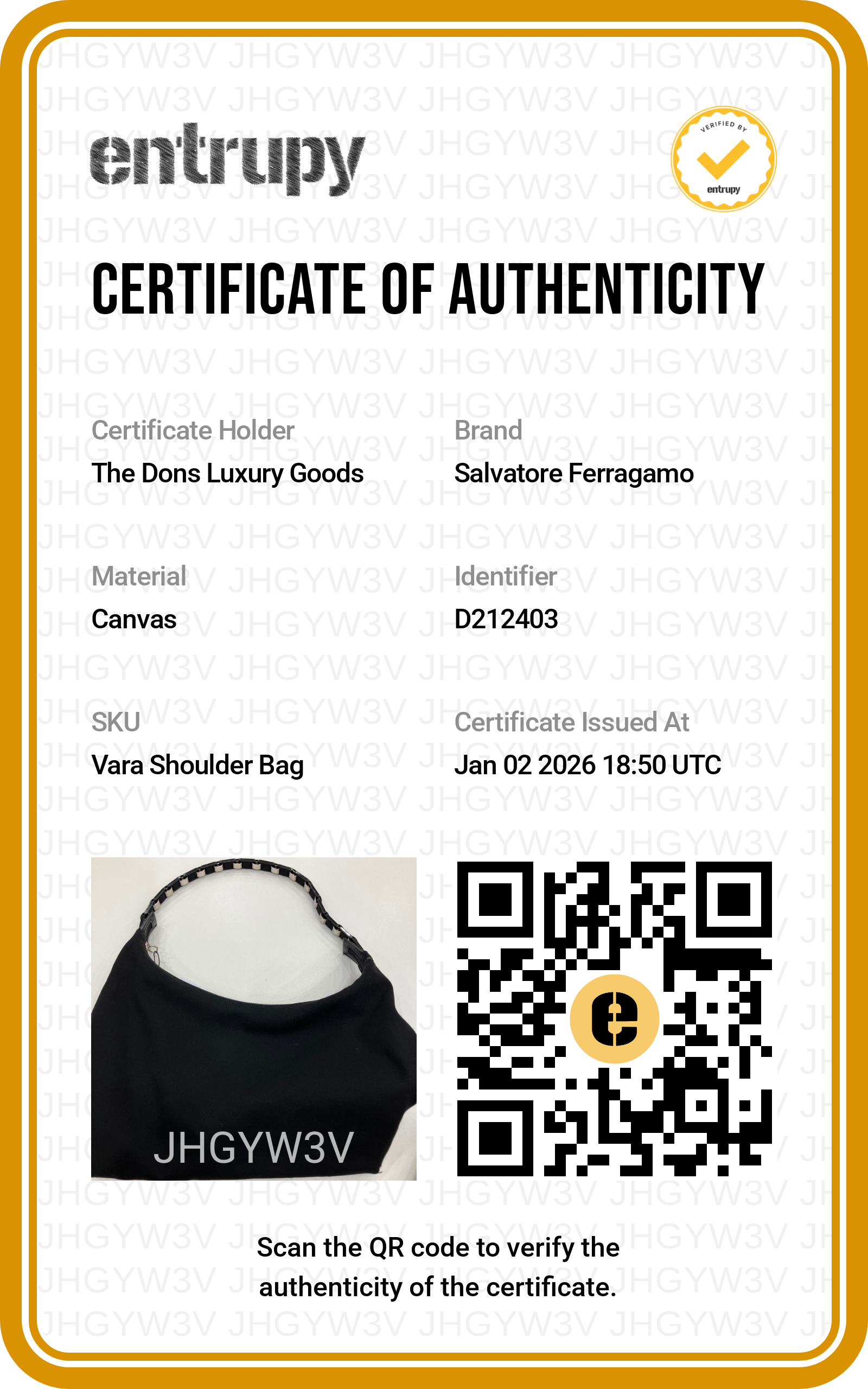 Entrupy certificate