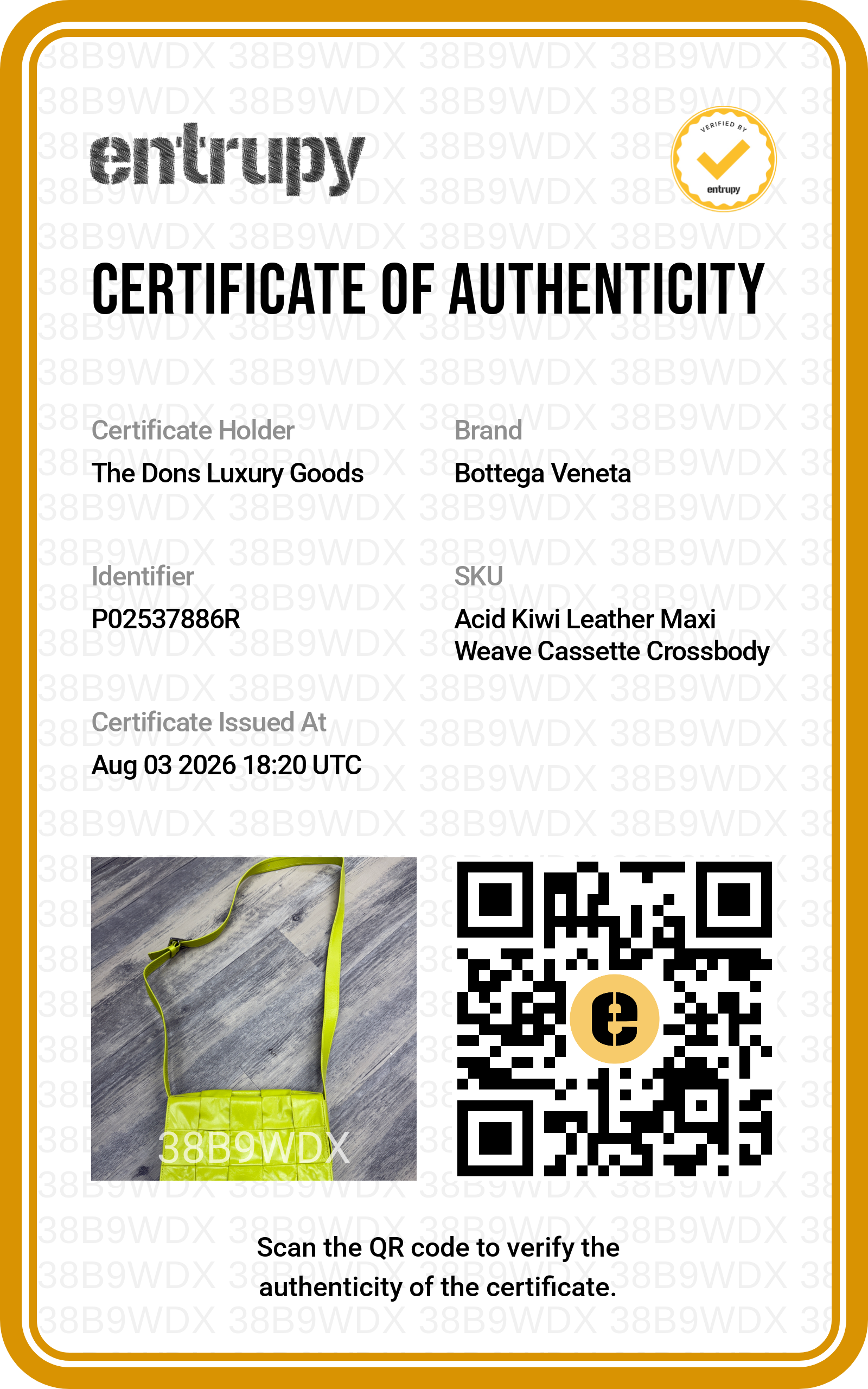 Entrupy certificate