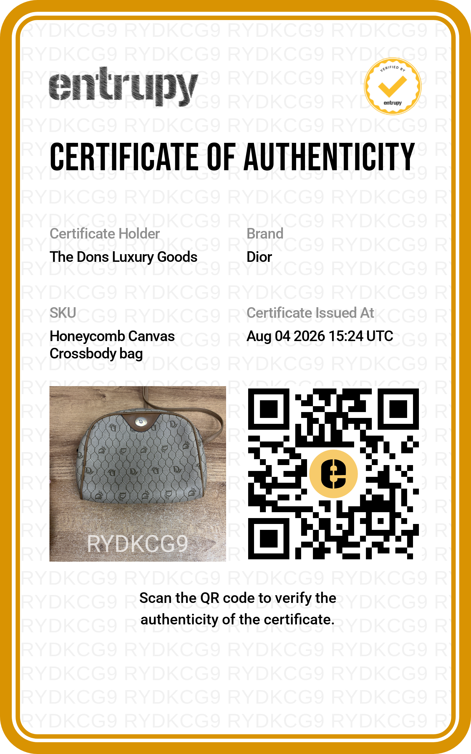 Entrupy certificate