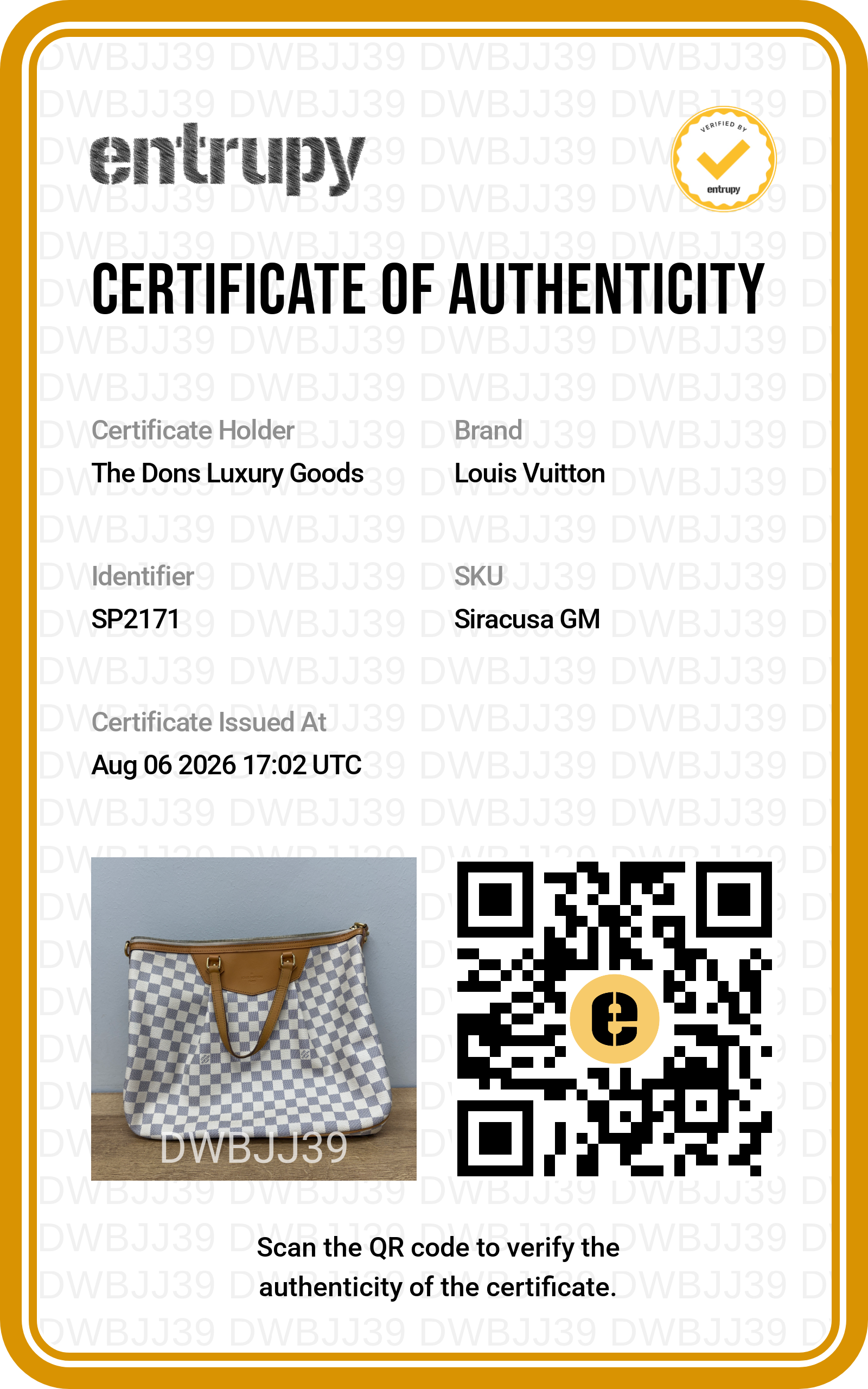 Entrupy certificate