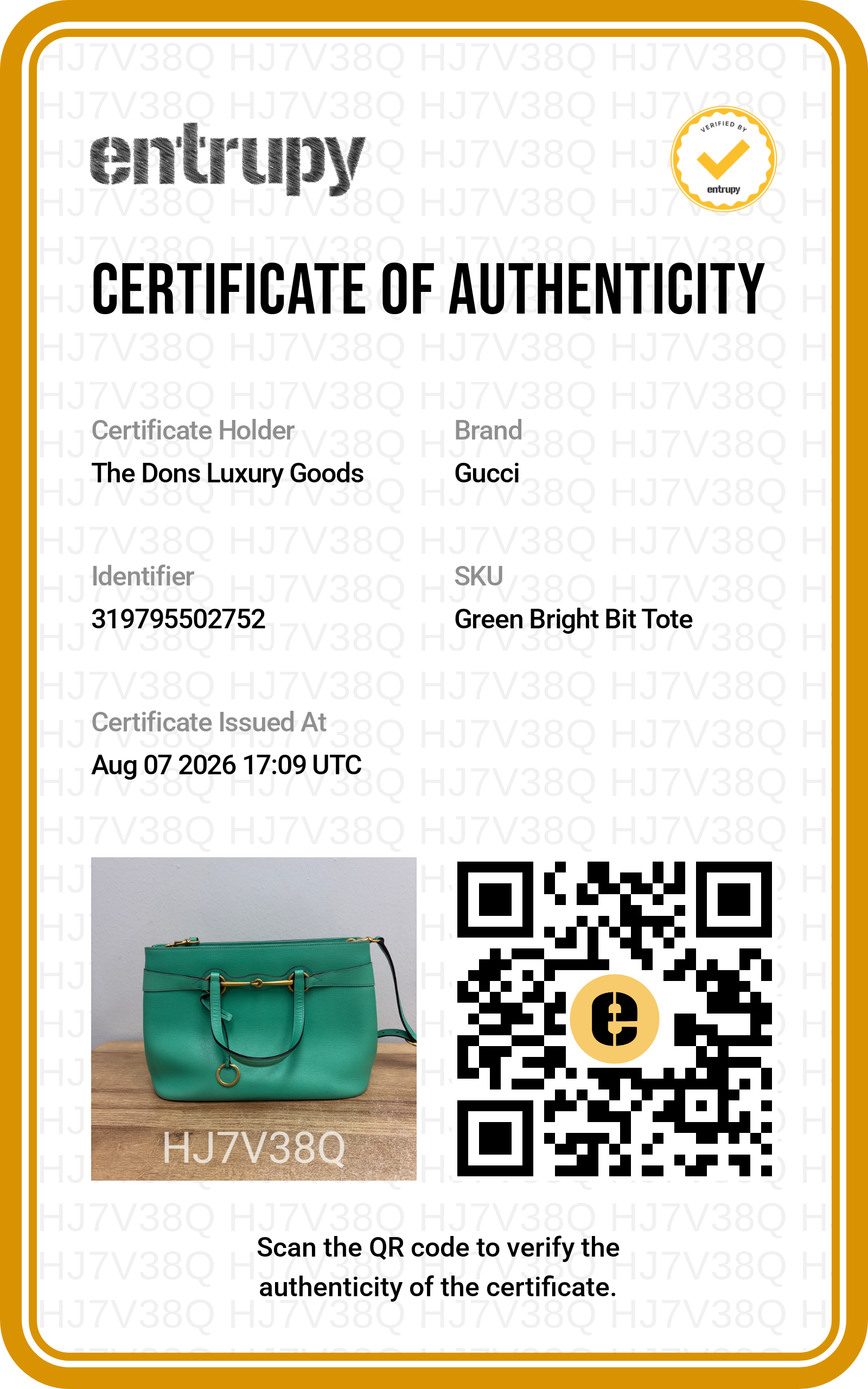 Entrupy certificate