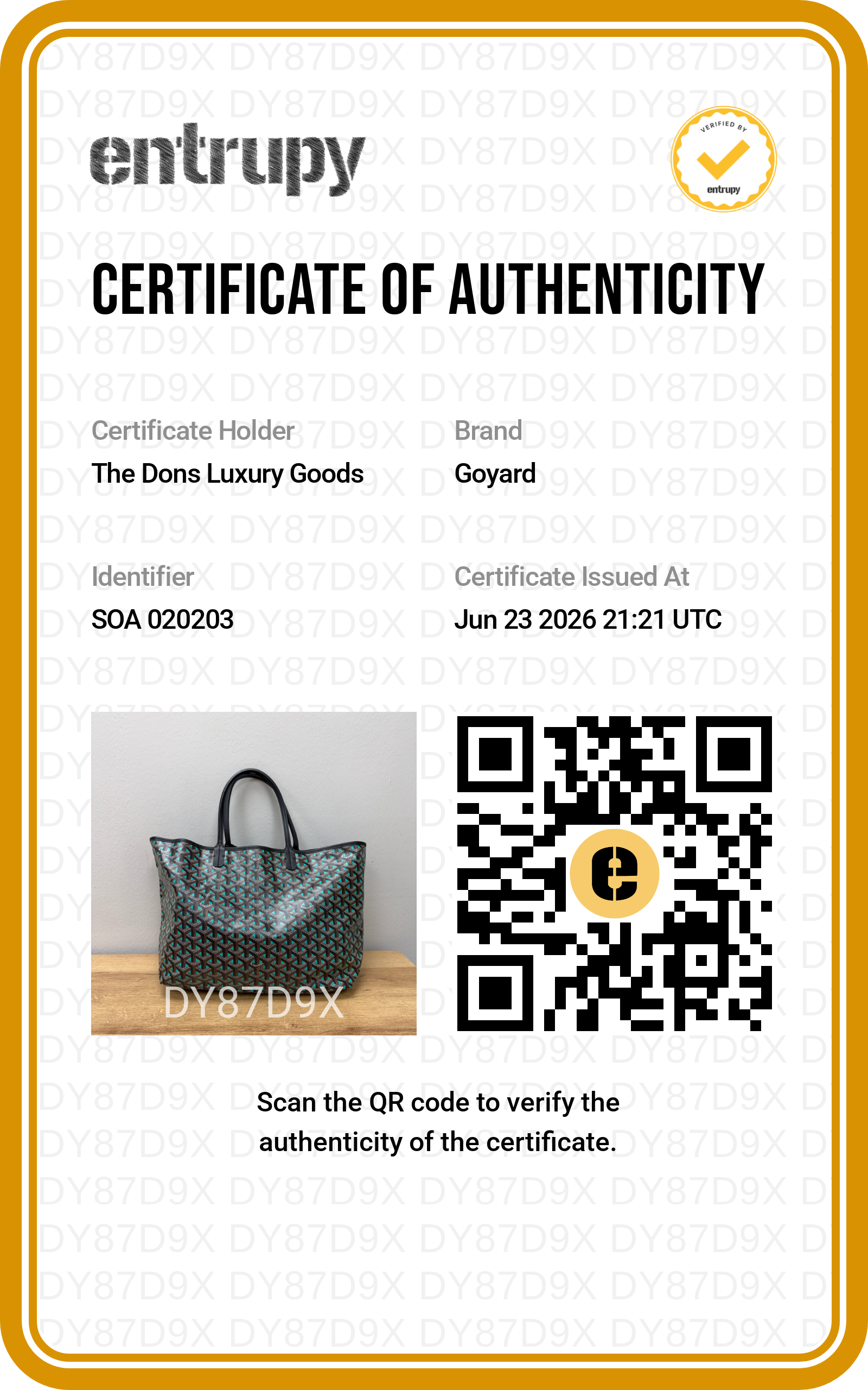 Entrupy certificate
