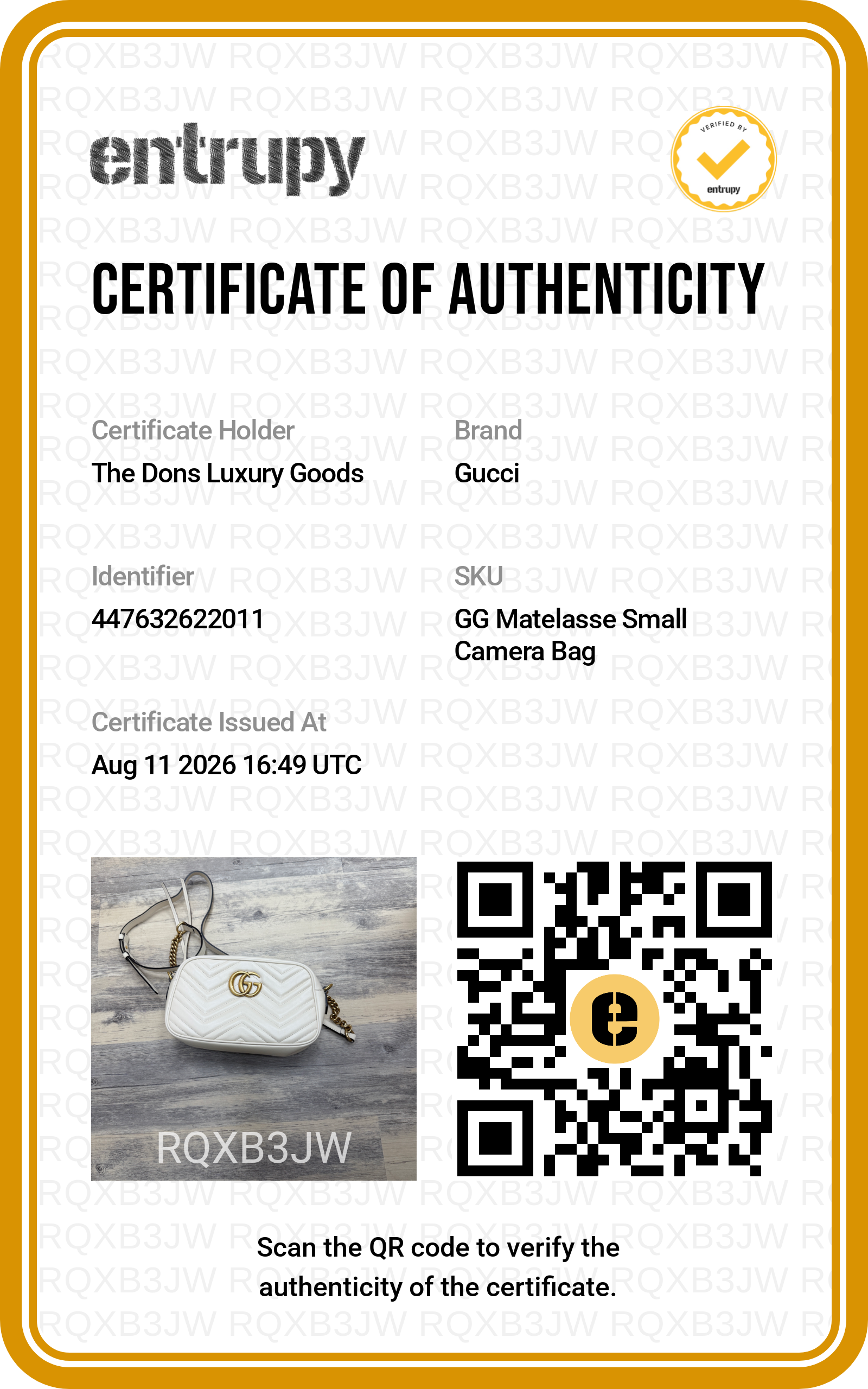 Entrupy certificate