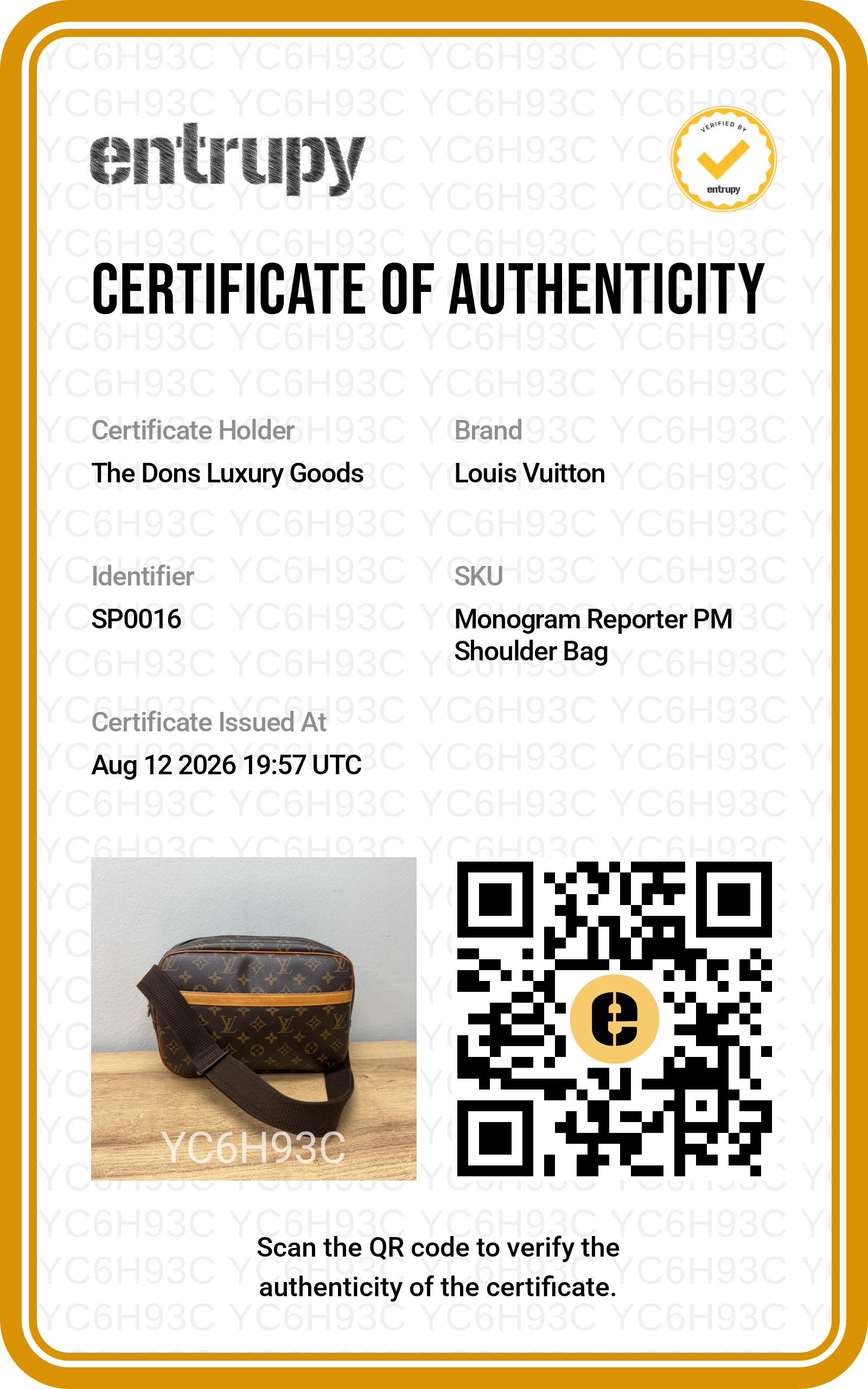 Entrupy certificate