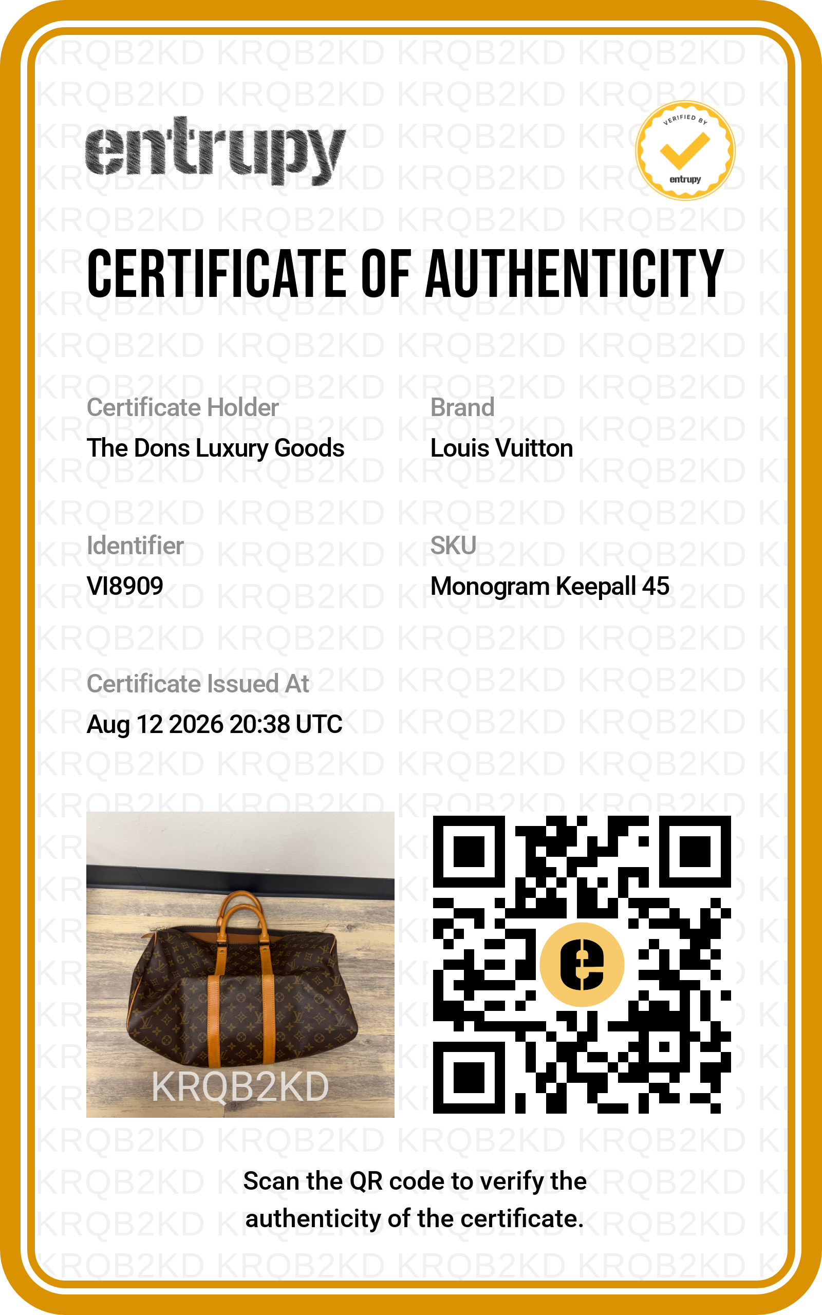 Entrupy certificate