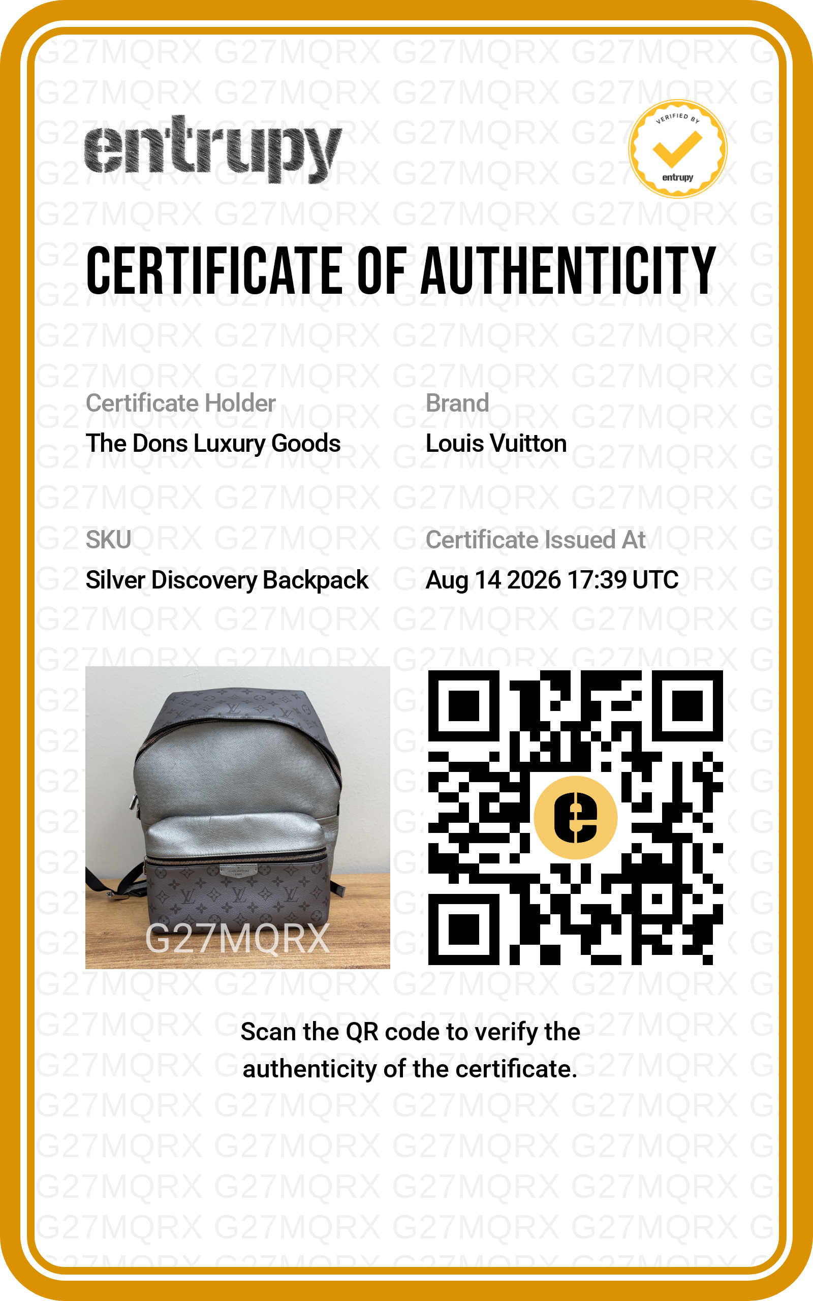 Entrupy certificate