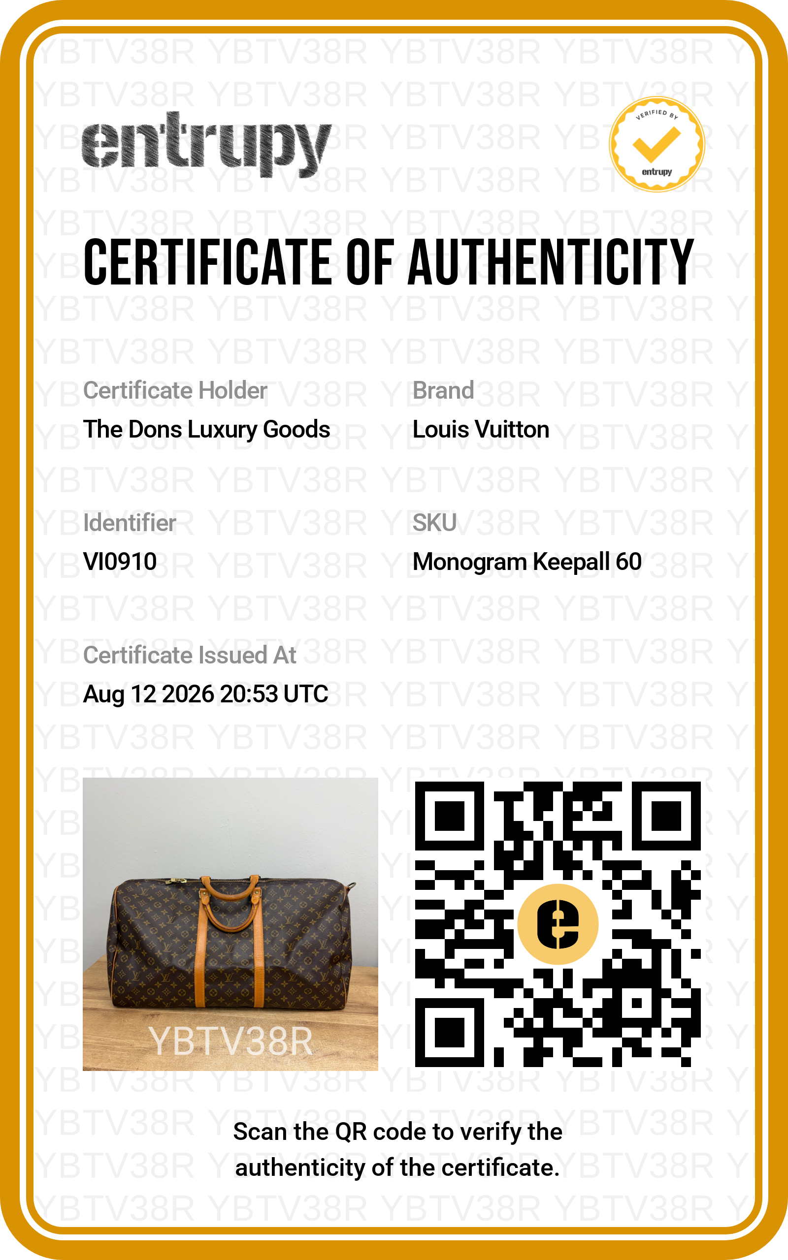 Entrupy certificate