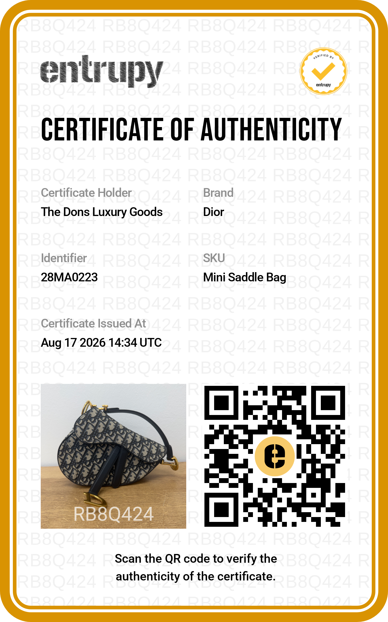Entrupy certificate