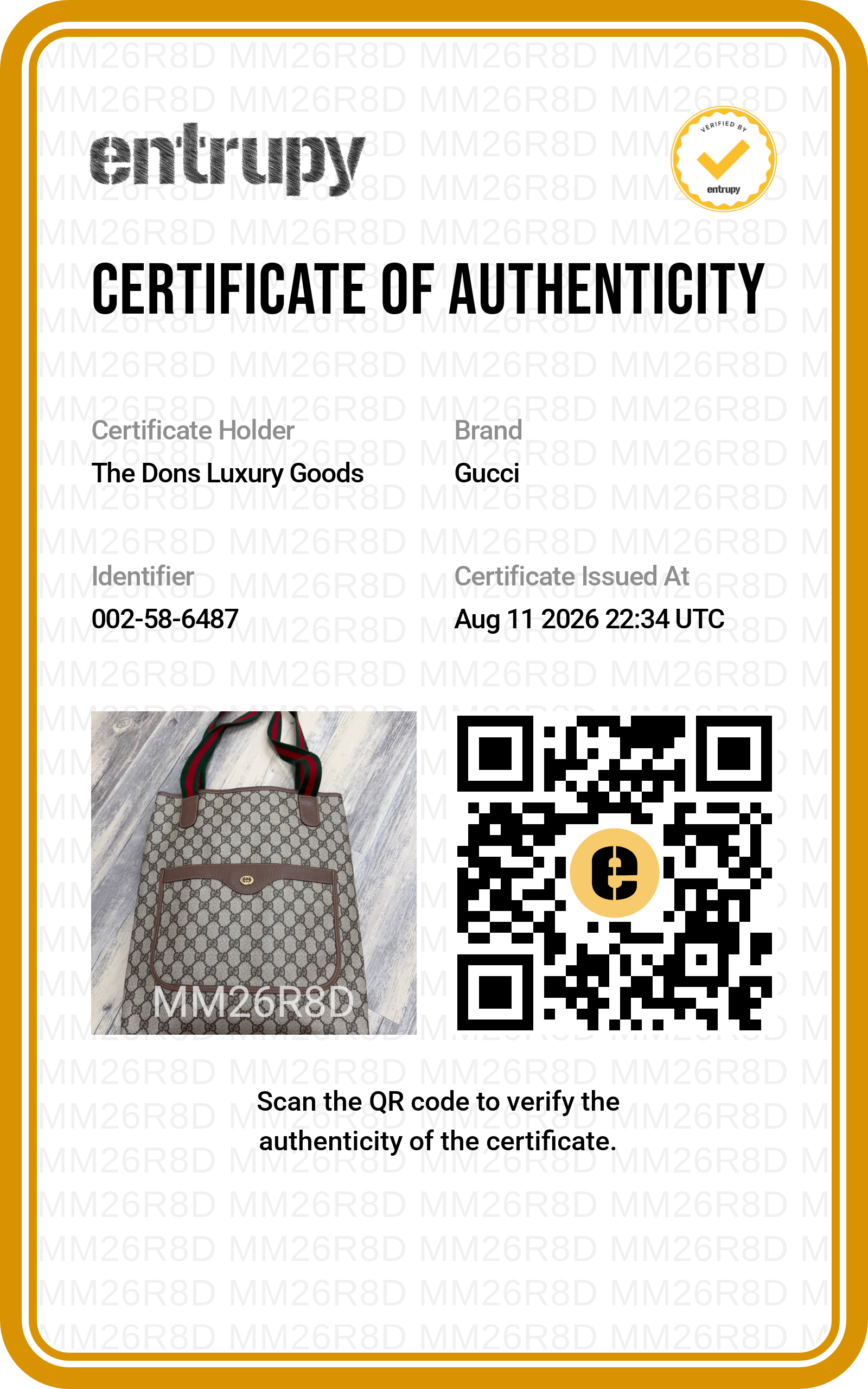 Entrupy certificate