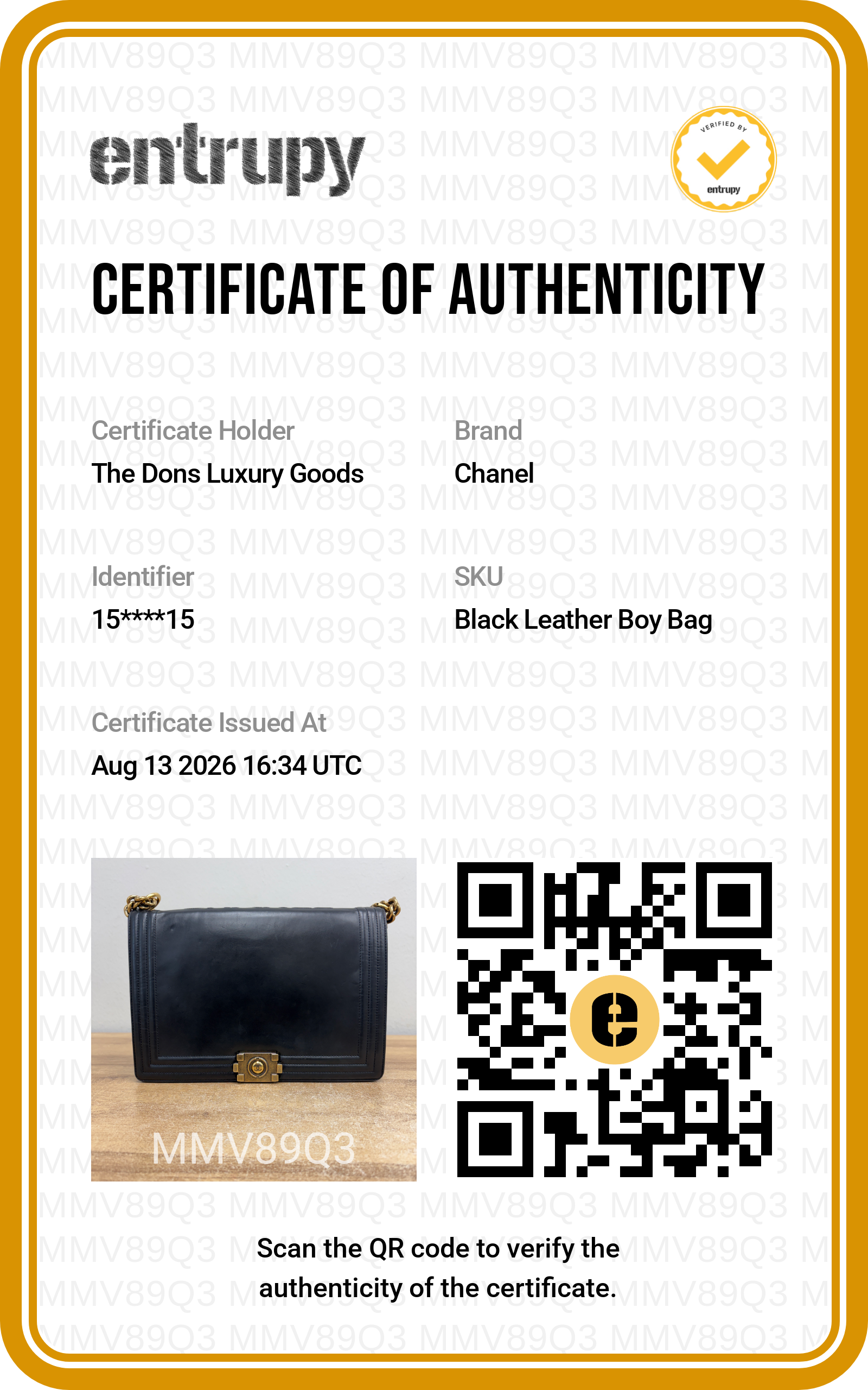 Entrupy certificate