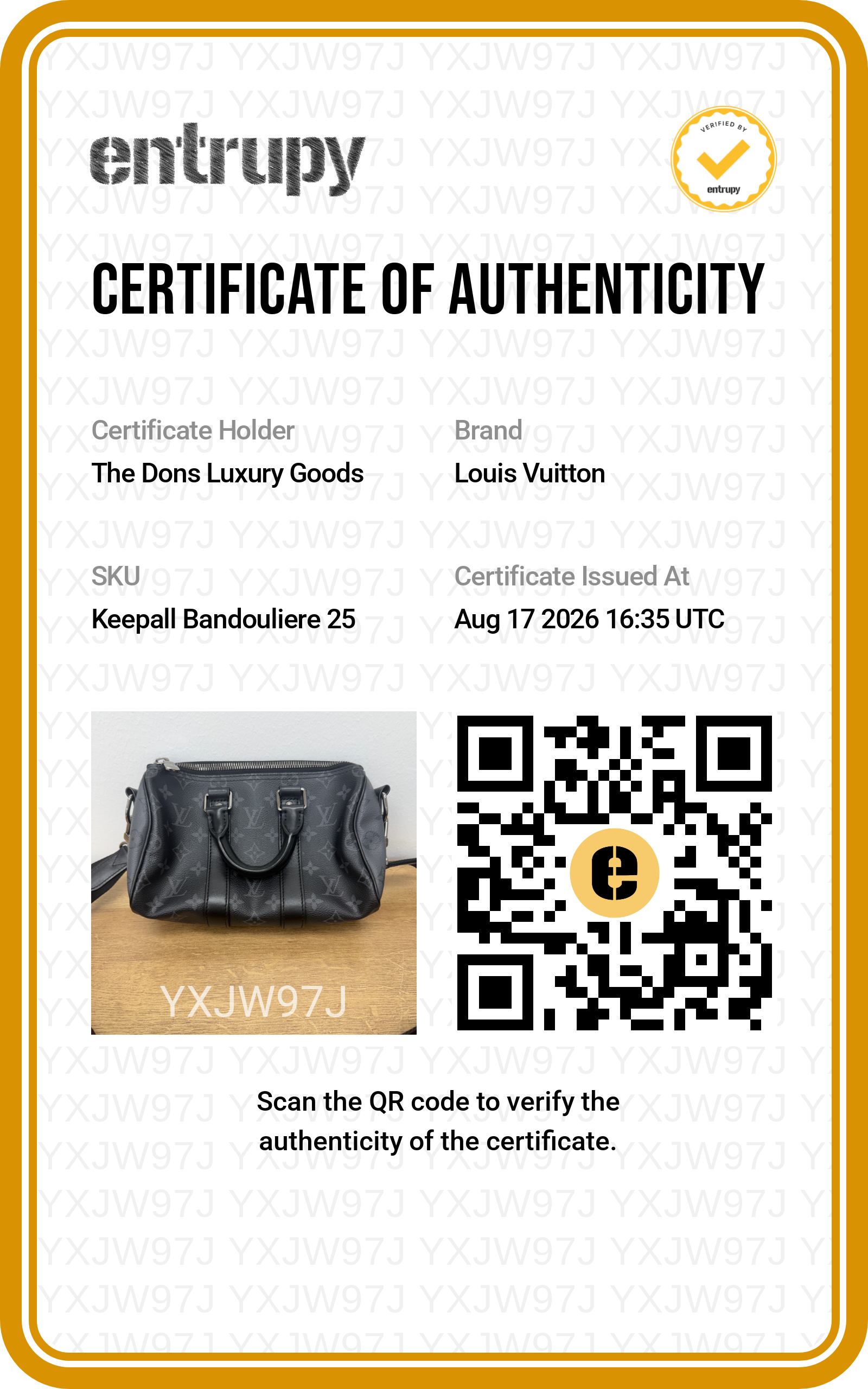 Entrupy certificate