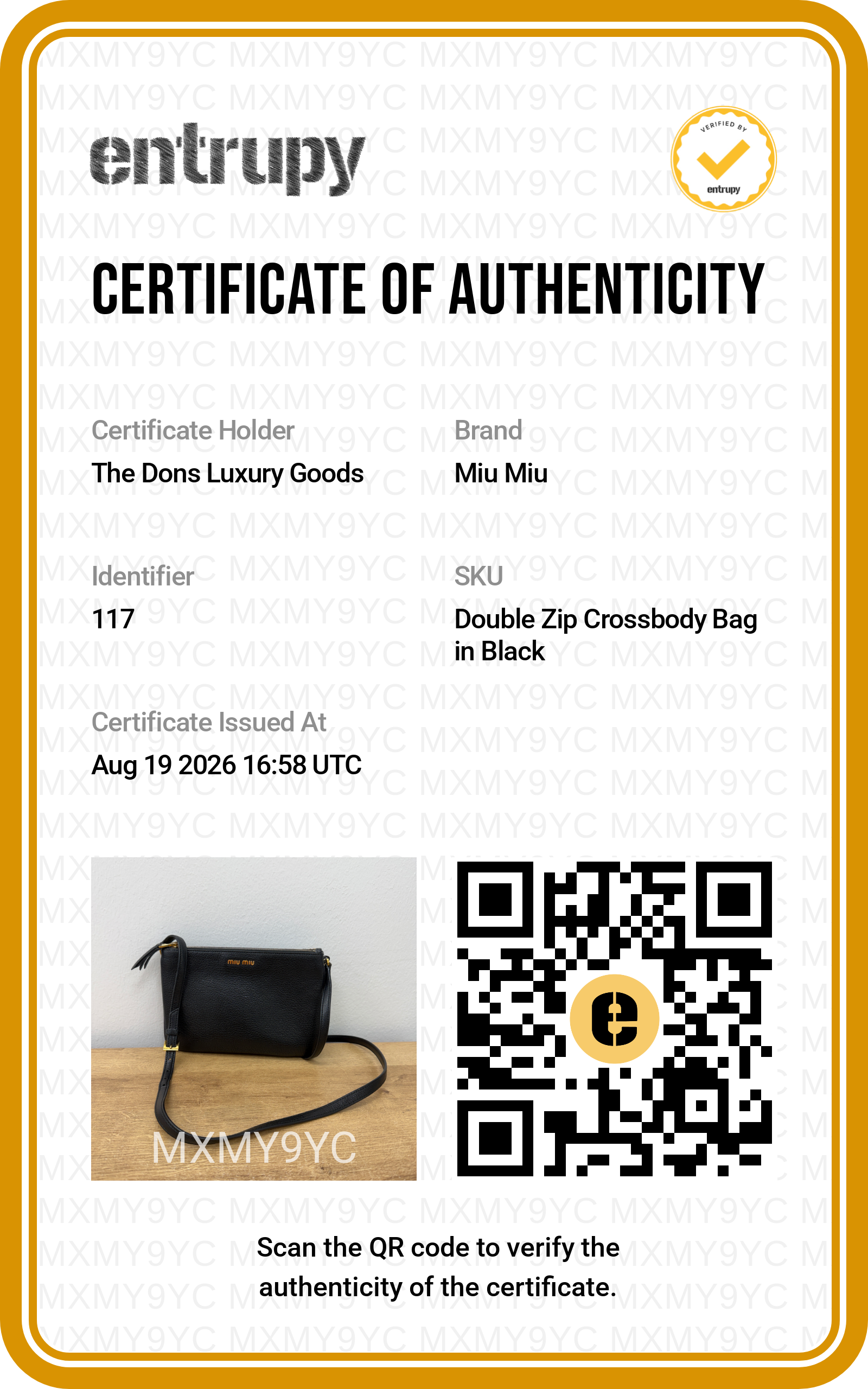 Entrupy certificate