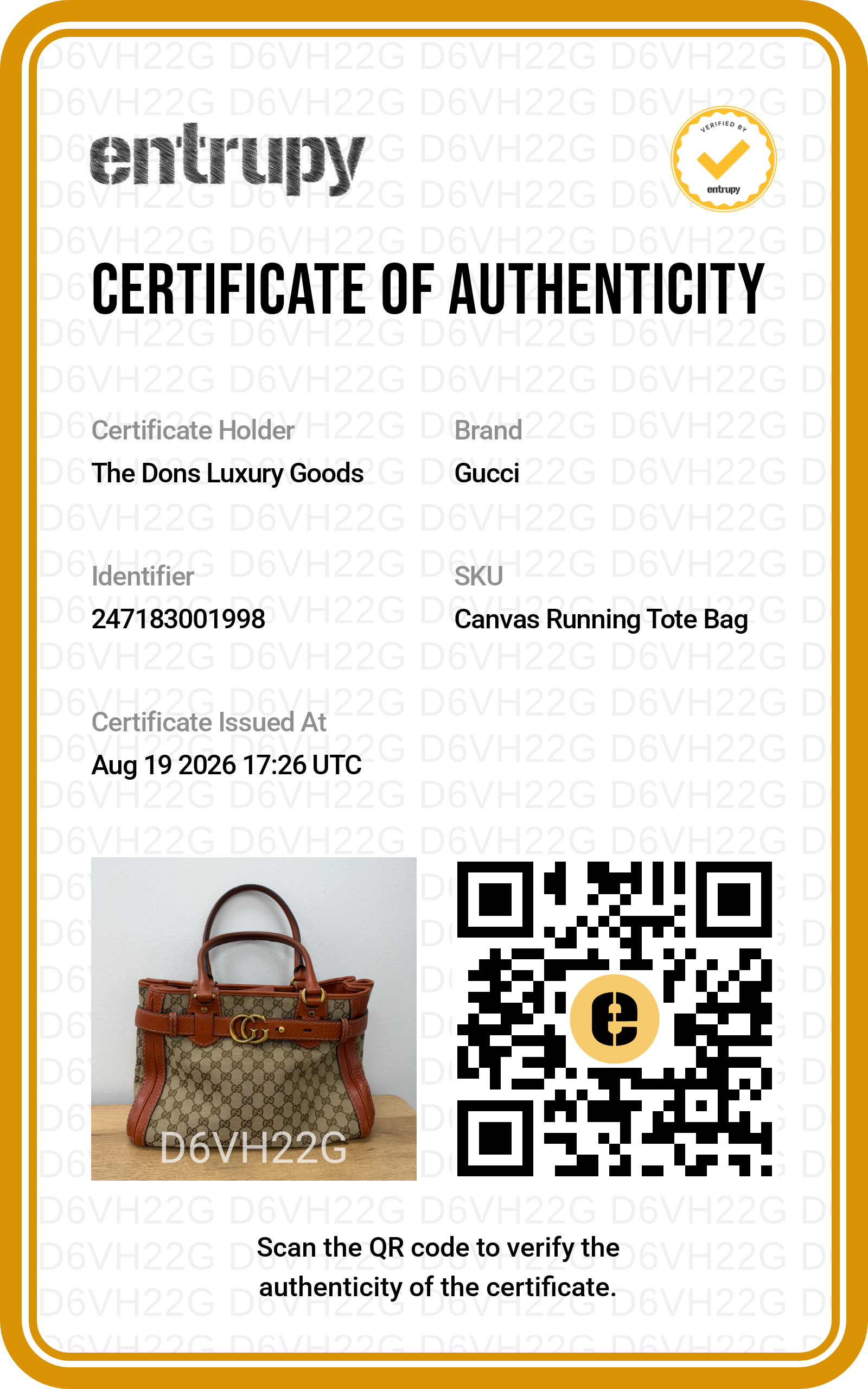 Entrupy certificate