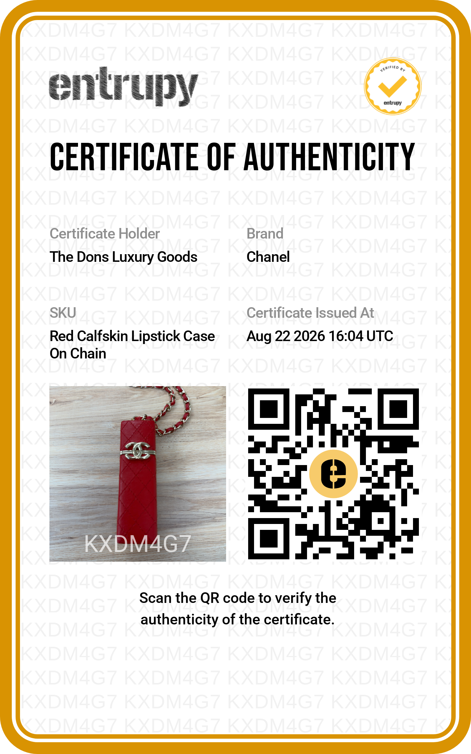Entrupy certificate
