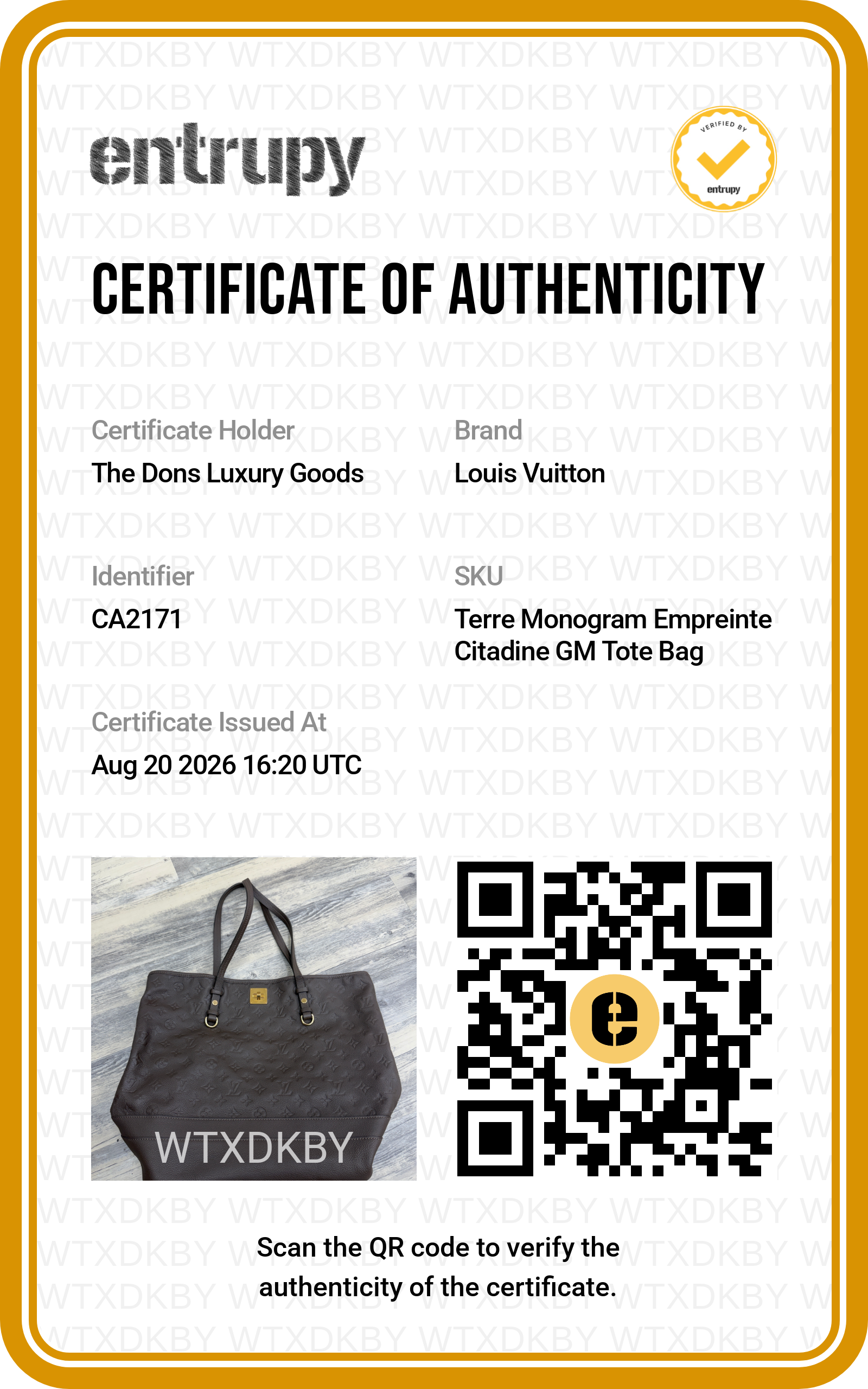 Entrupy certificate