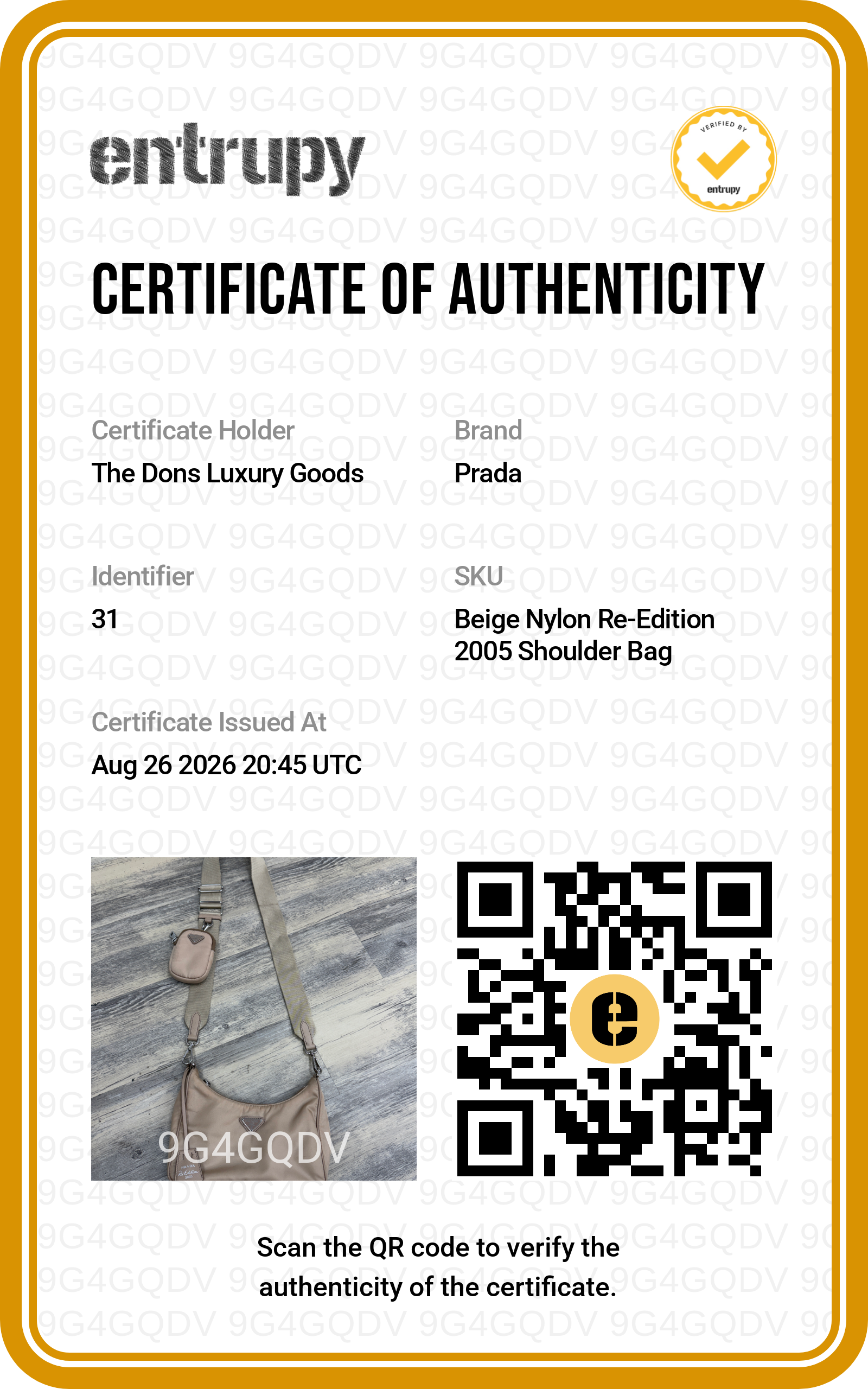 Entrupy certificate