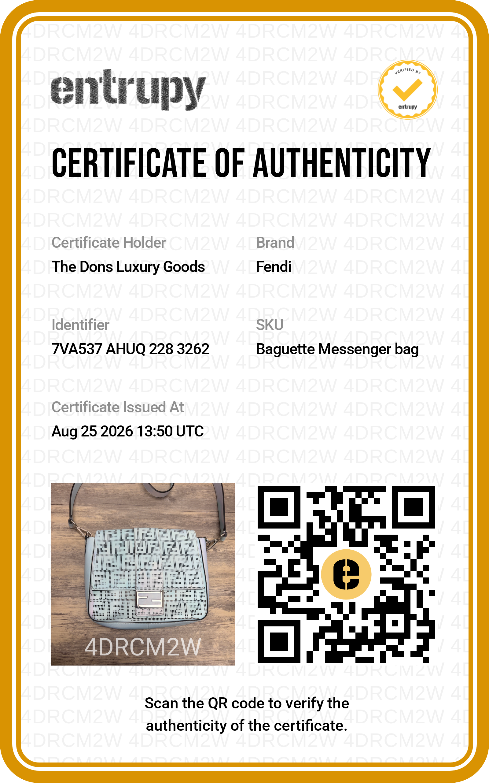 Entrupy certificate