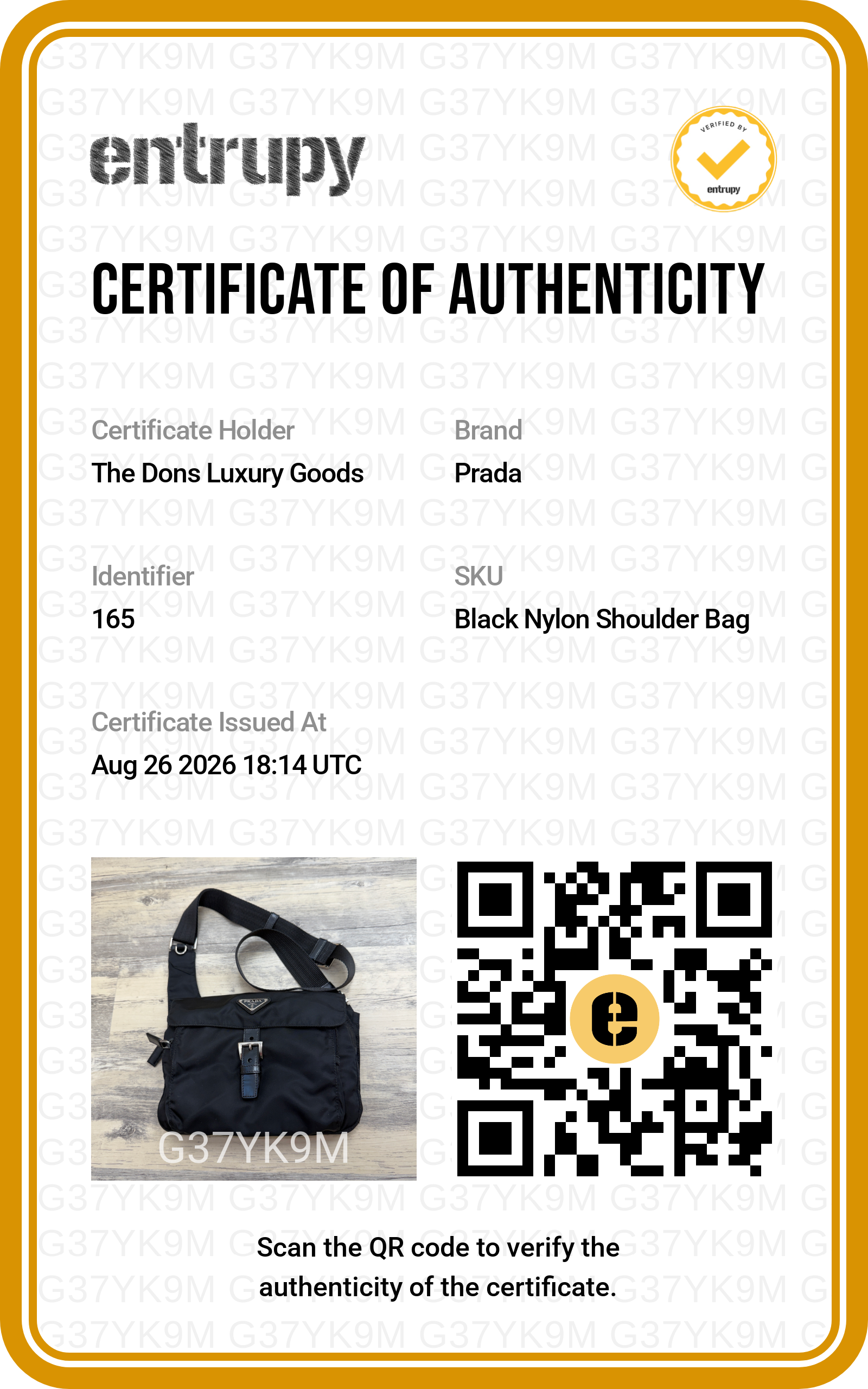 Entrupy certificate