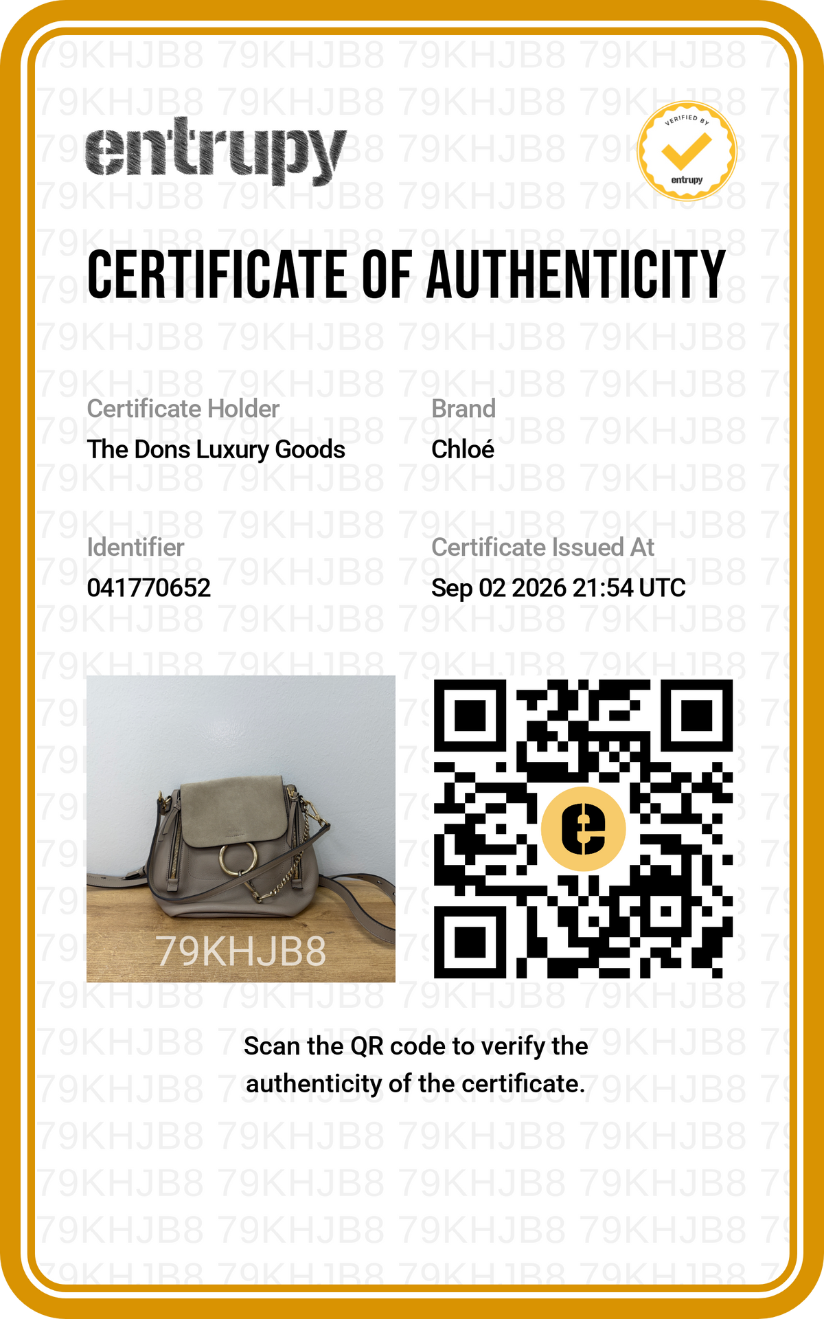 Entrupy certificate