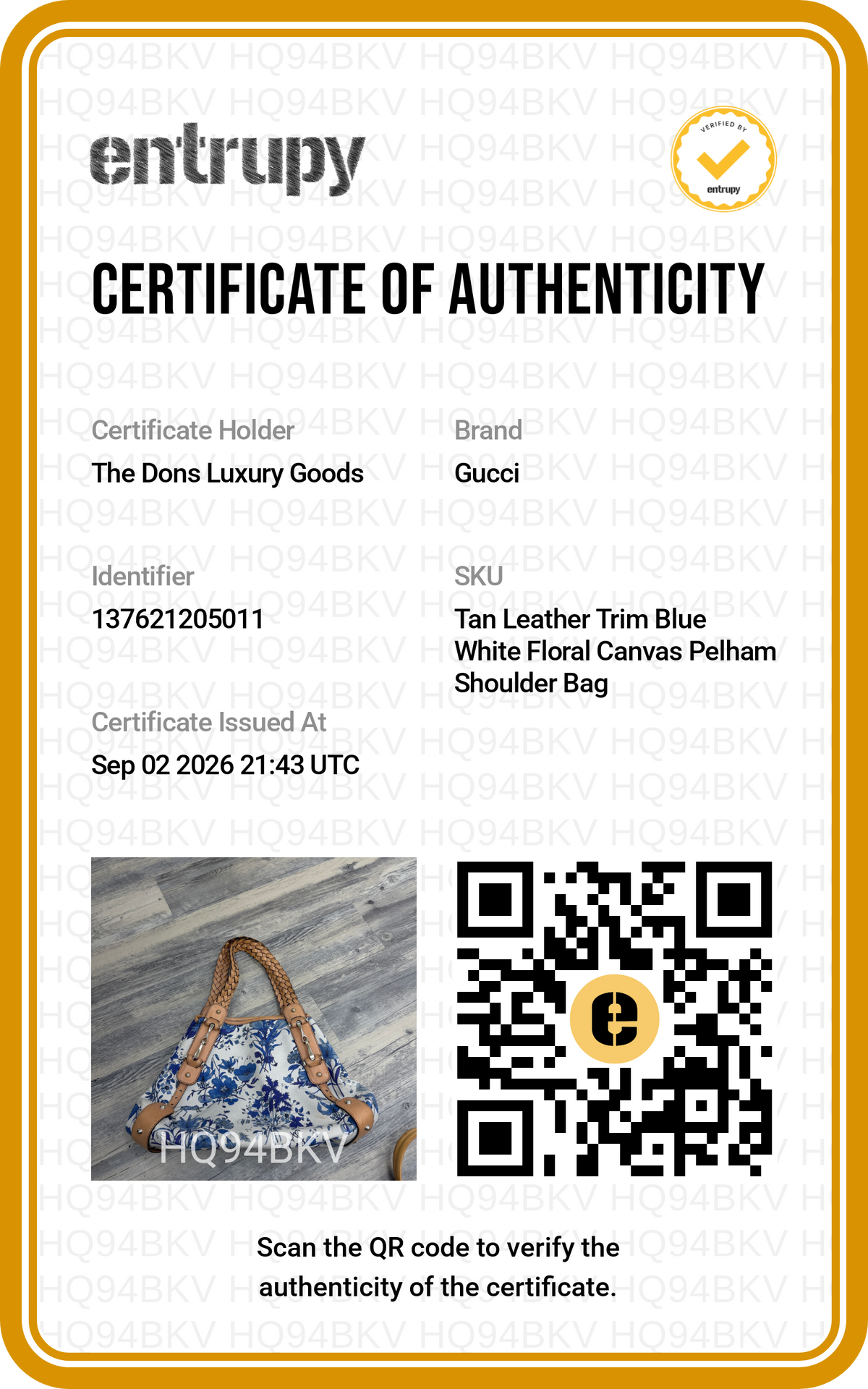 Entrupy certificate