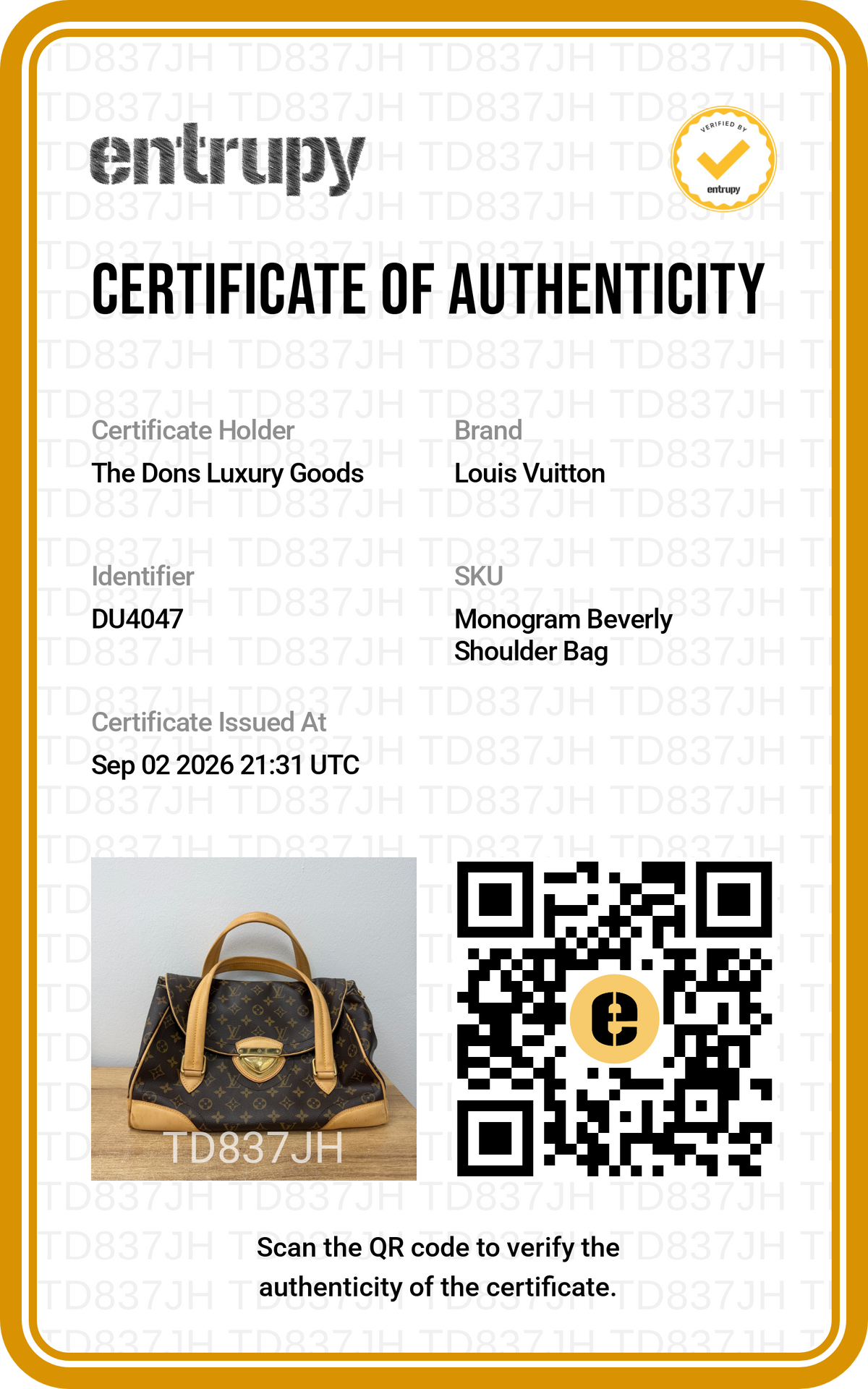 Entrupy certificate