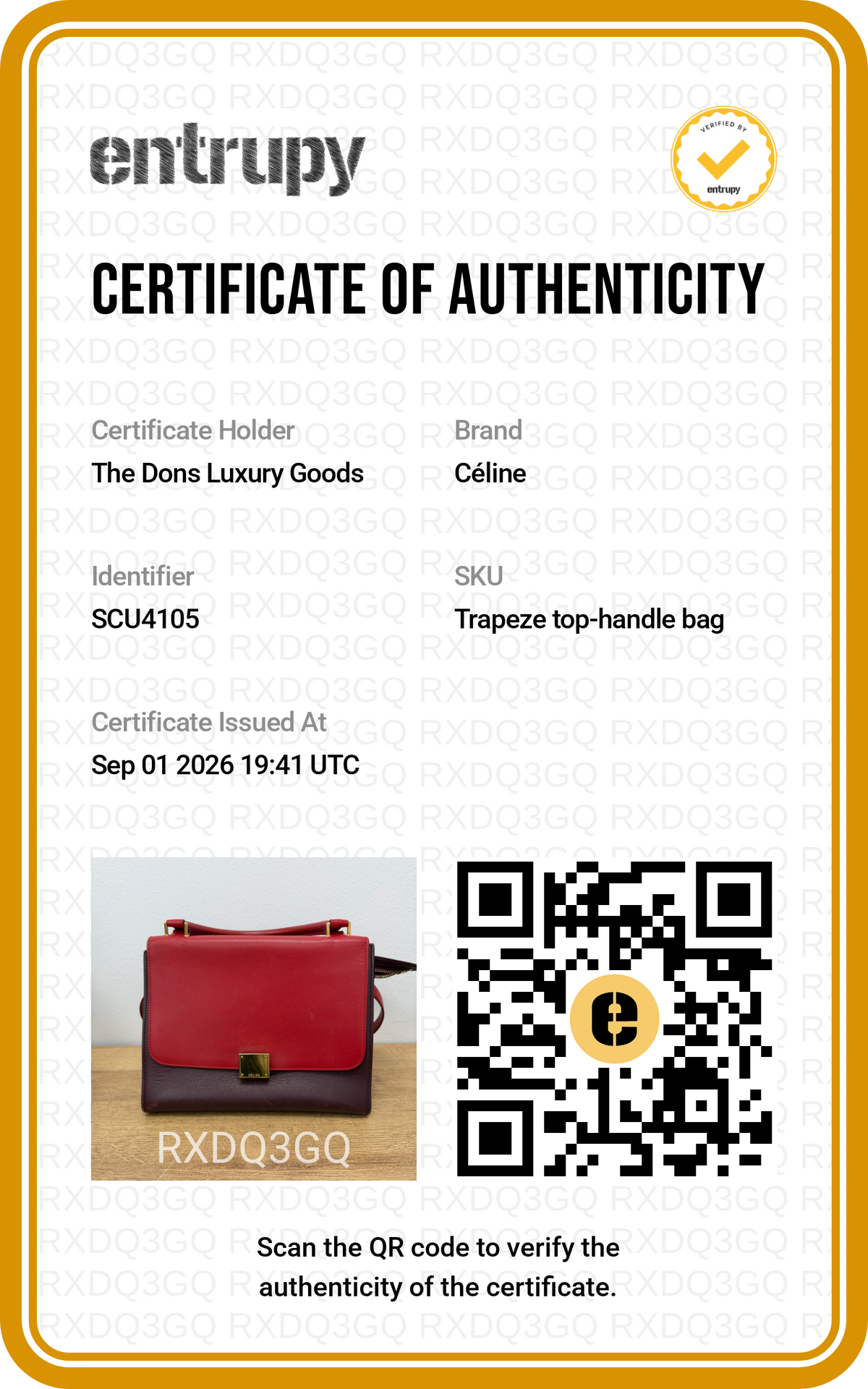 Entrupy certificate
