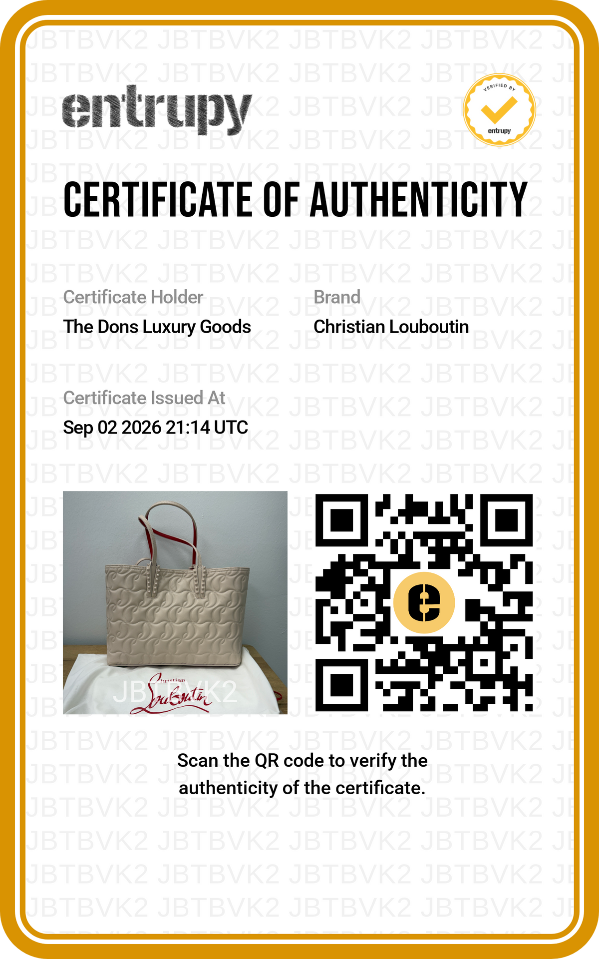 Entrupy certificate