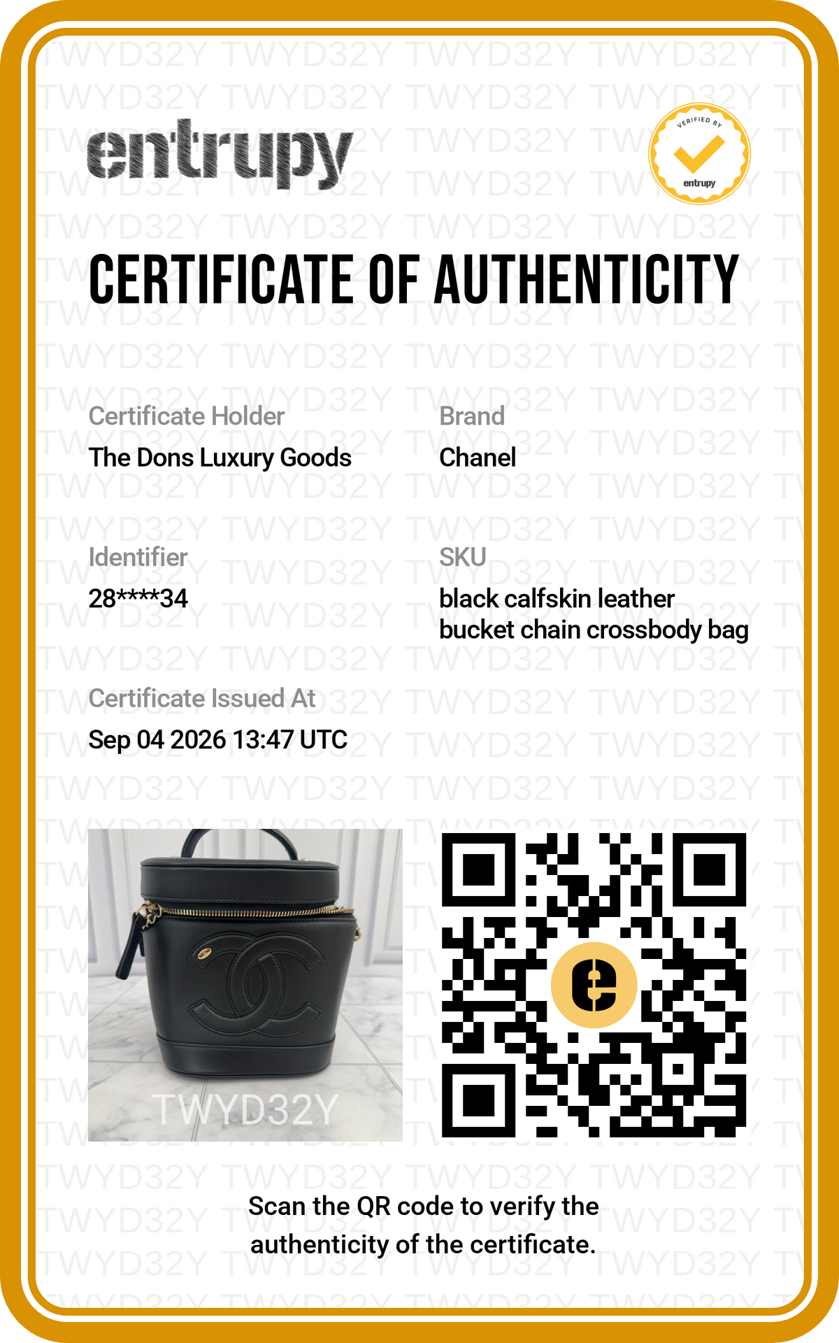 Entrupy certificate