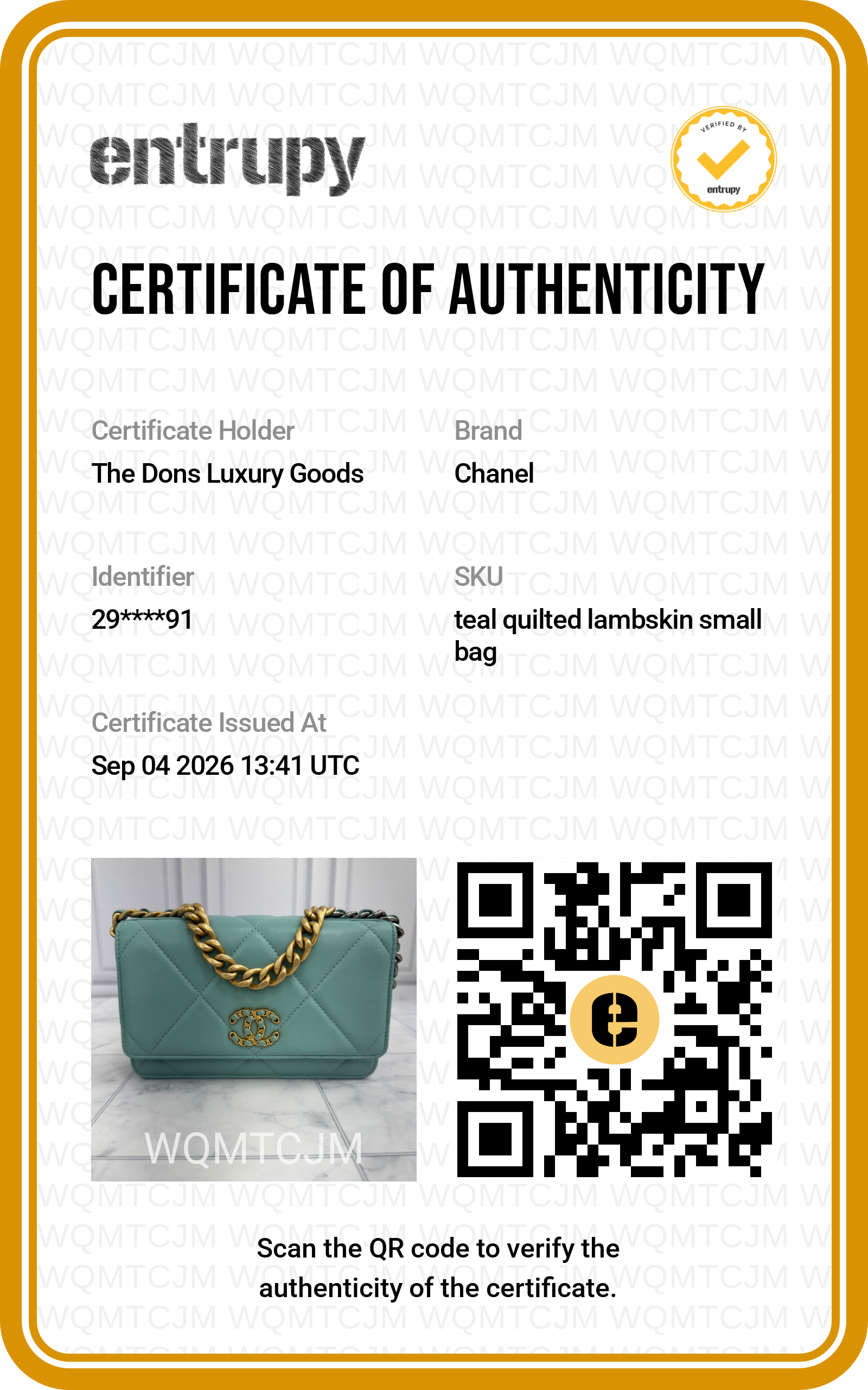 Entrupy certificate