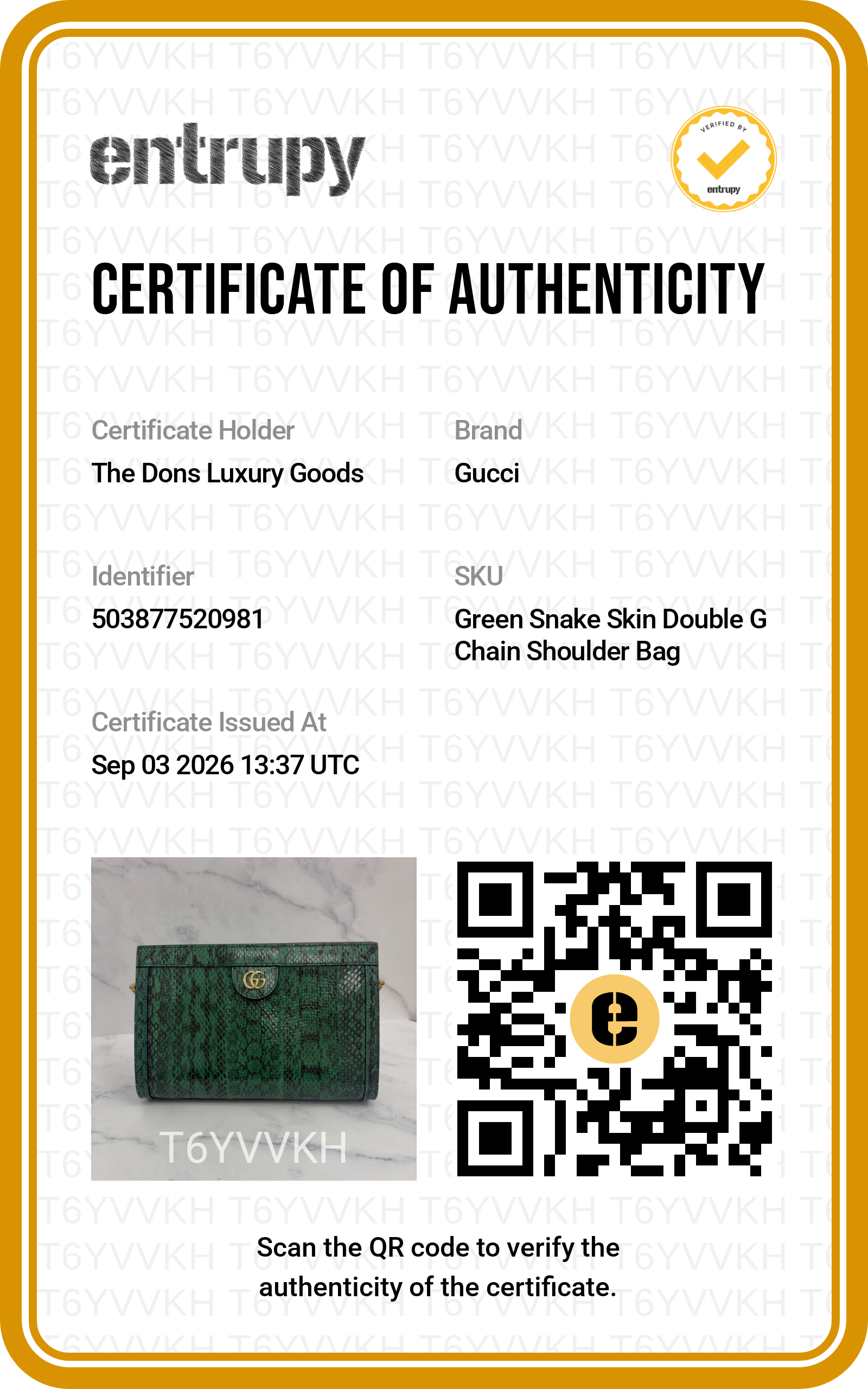 Entrupy certificate