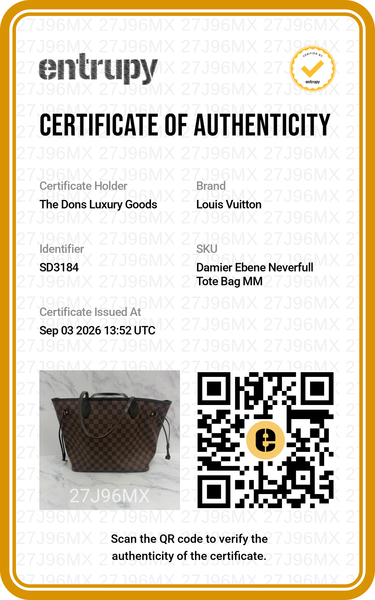 Entrupy certificate