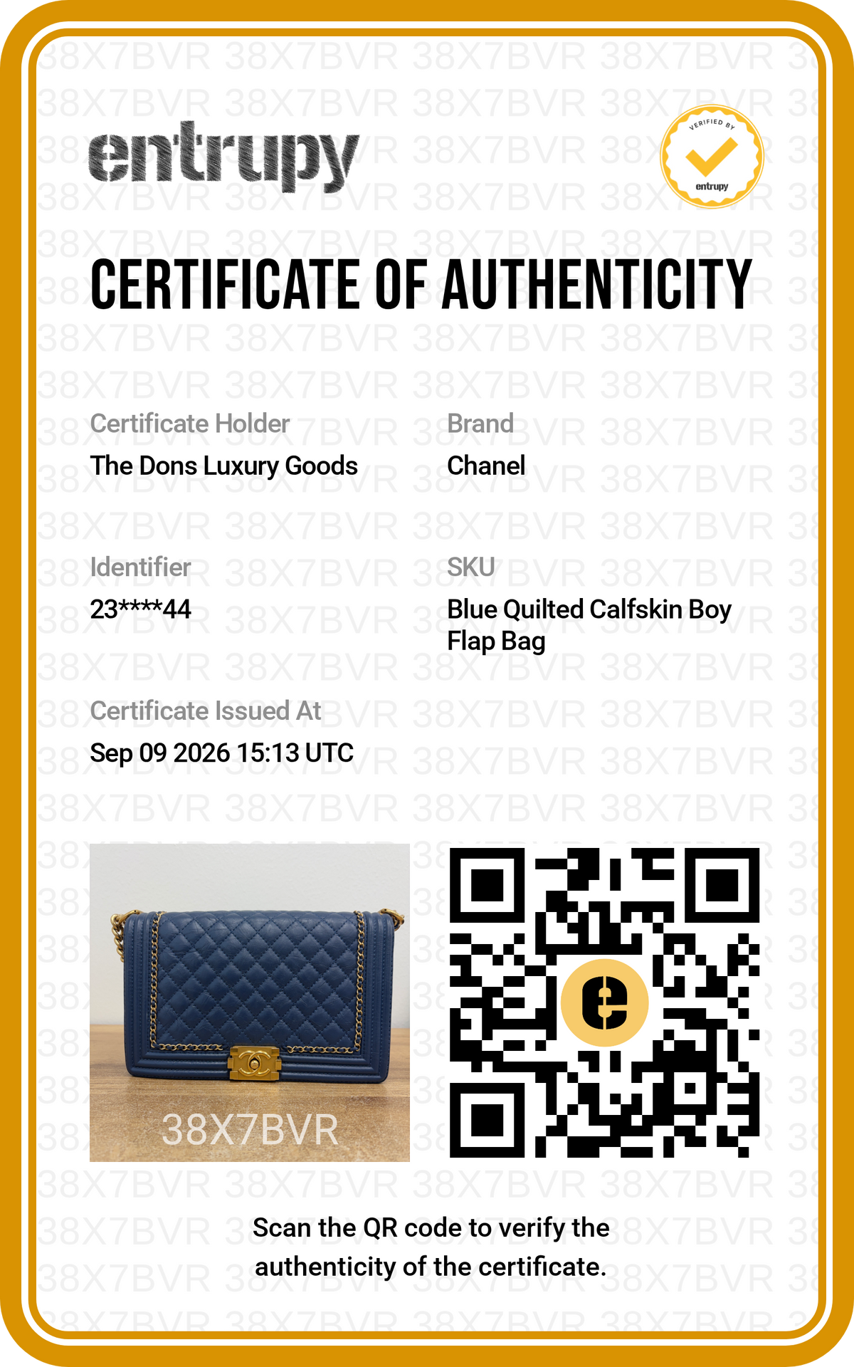 Entrupy certificate