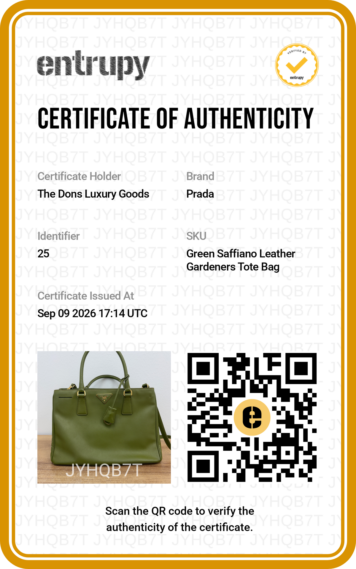 Entrupy certificate