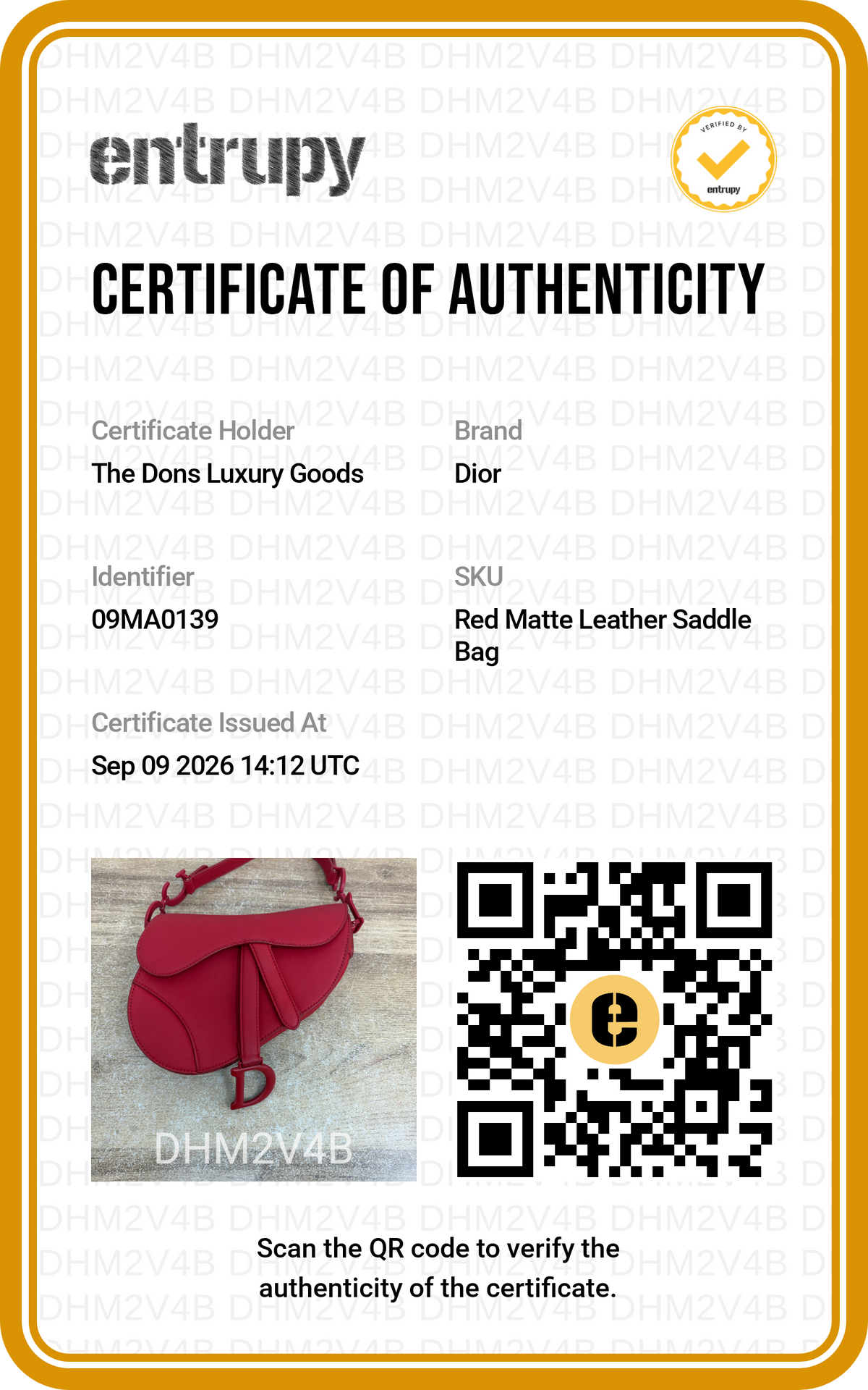 Entrupy certificate