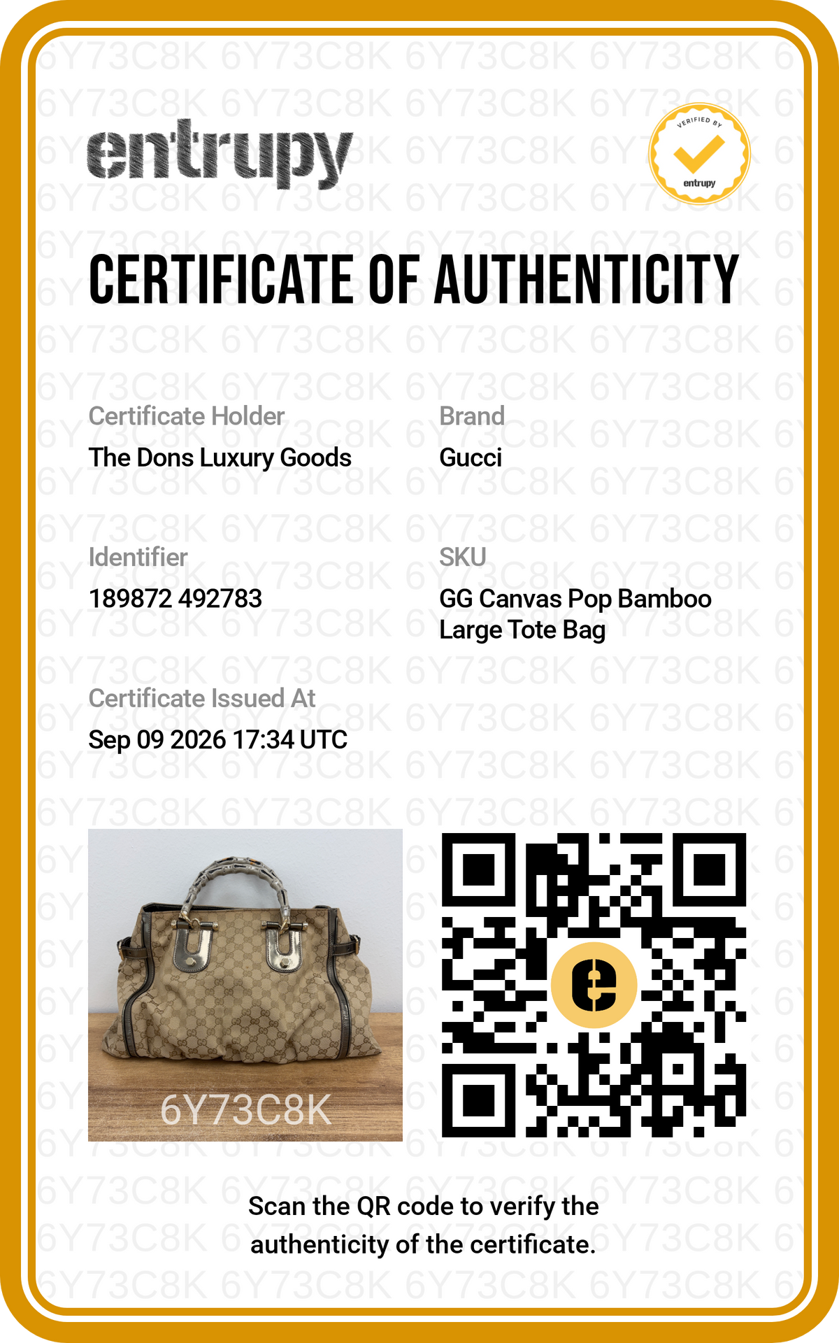 Entrupy certificate