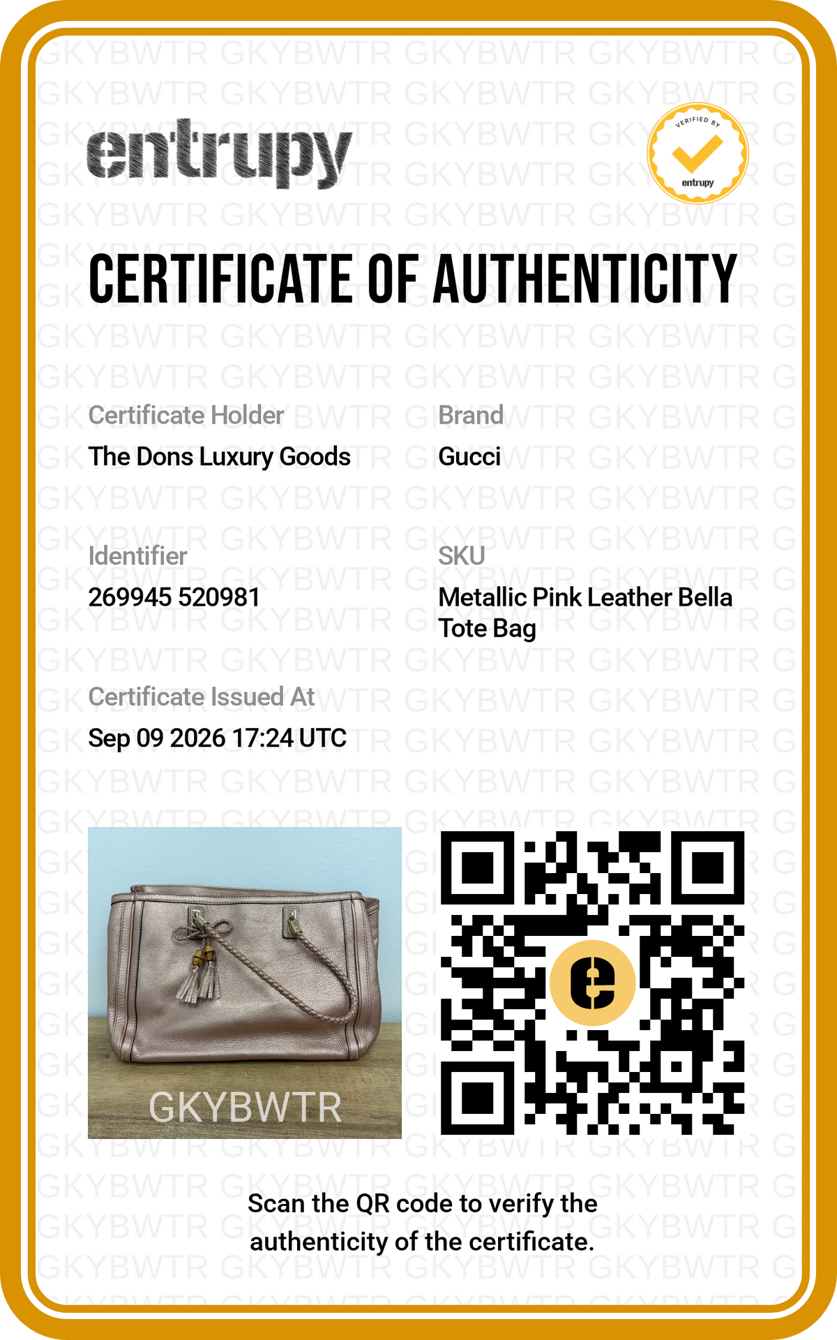 Entrupy certificate