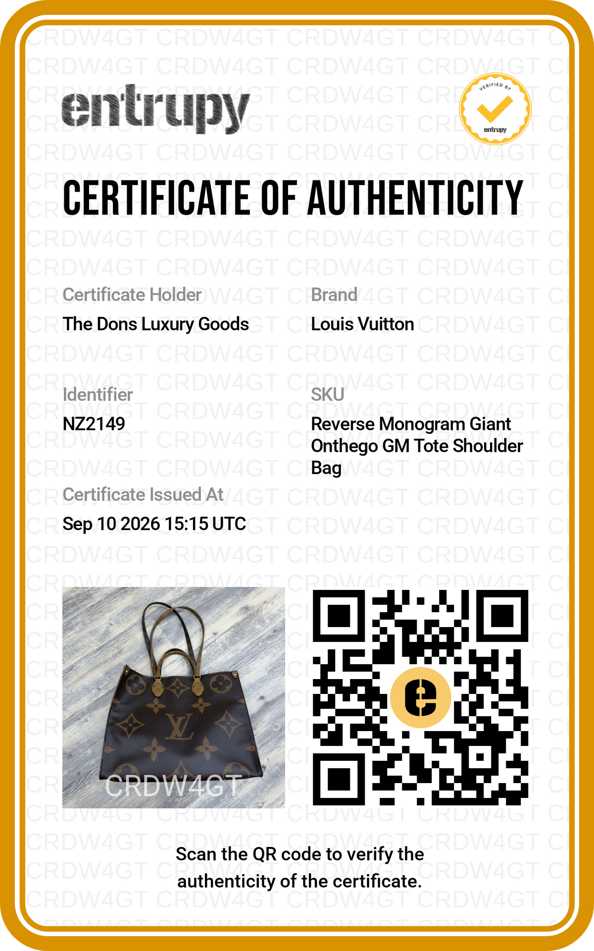 Entrupy certificate
