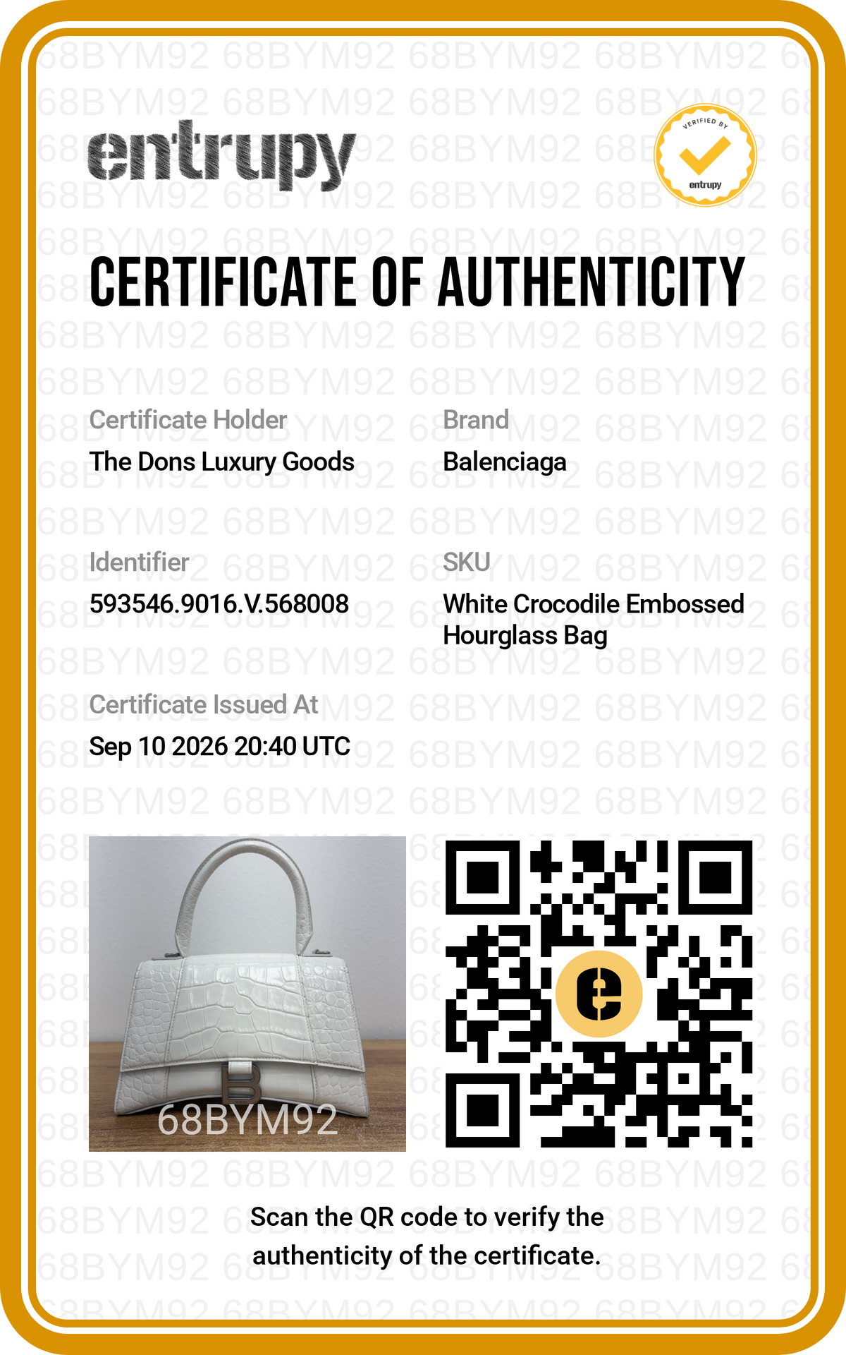 Entrupy certificate