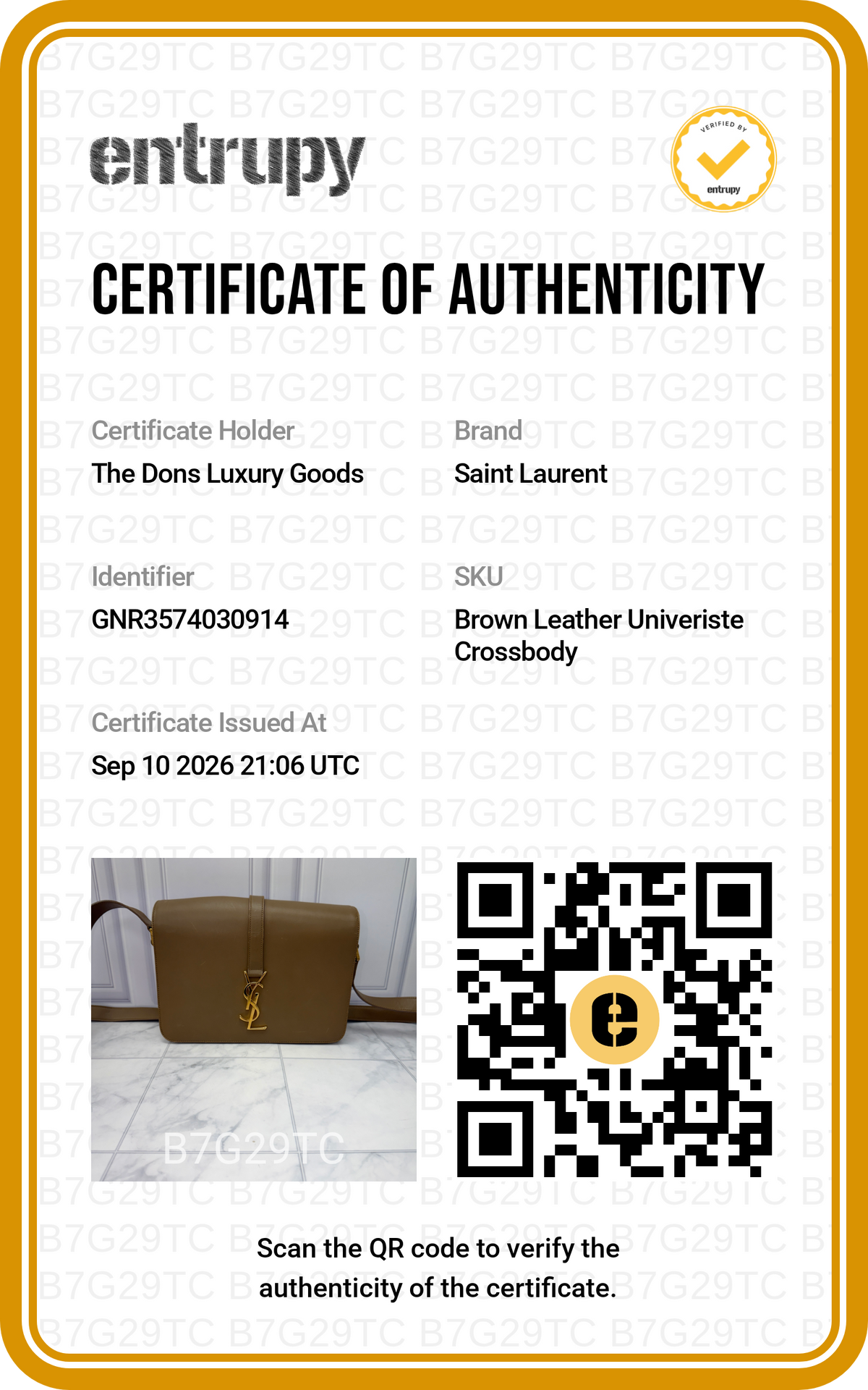Entrupy certificate