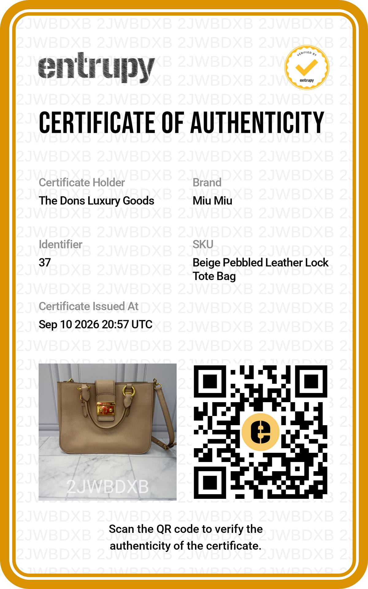Entrupy certificate