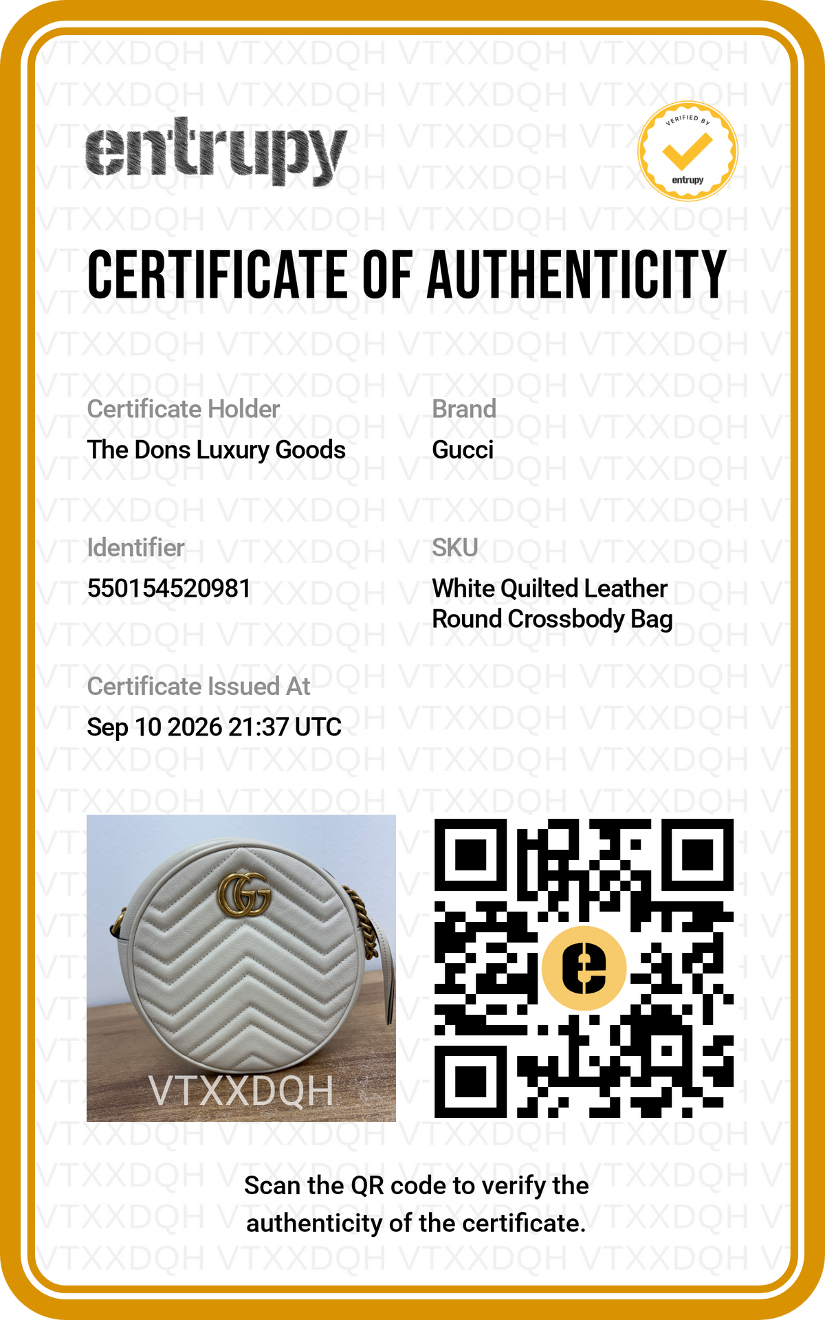 Entrupy certificate
